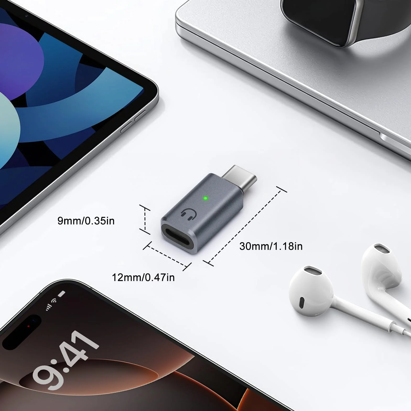 Adapter audio USB C na Lightning, konwerter do iPhone 16/15, iPad (szary)