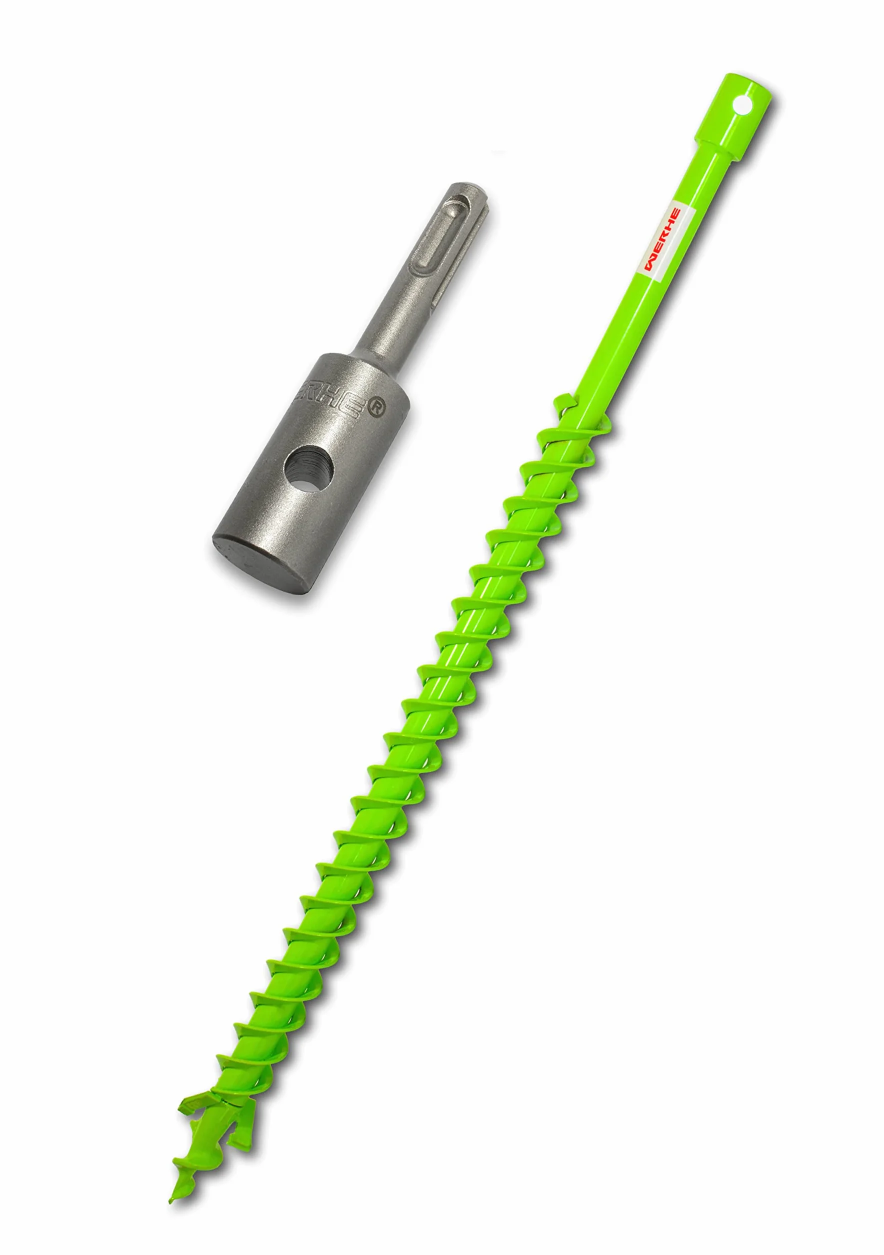 WERHE świder ziemny 40 mm, podwójna spirala, lita stal, z adapter SDS Plus | precyzyjny grot do nasadzeń i słupków ogrodzeniowych, długość całkowita 80 cm, głębokość robocza 76 cm, pasuje do wiertarek