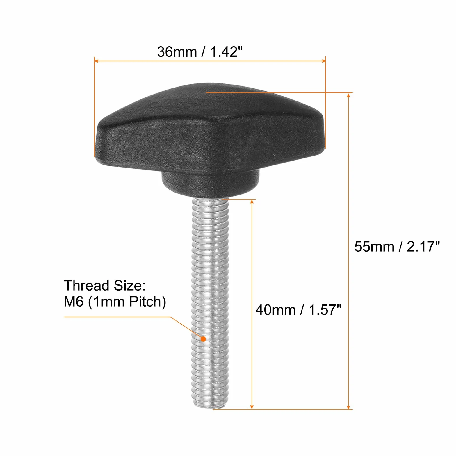 QUARKZMAN 4 sztuki gałek motylkowych T, śruby radełkowane, M6 x 40 mm, standardowy gwint zewnętrzny, guziki T z tworzywa sztucznego, uchwyty, gałki zaciskowe, uchwyt śruby radełkowane, czarne