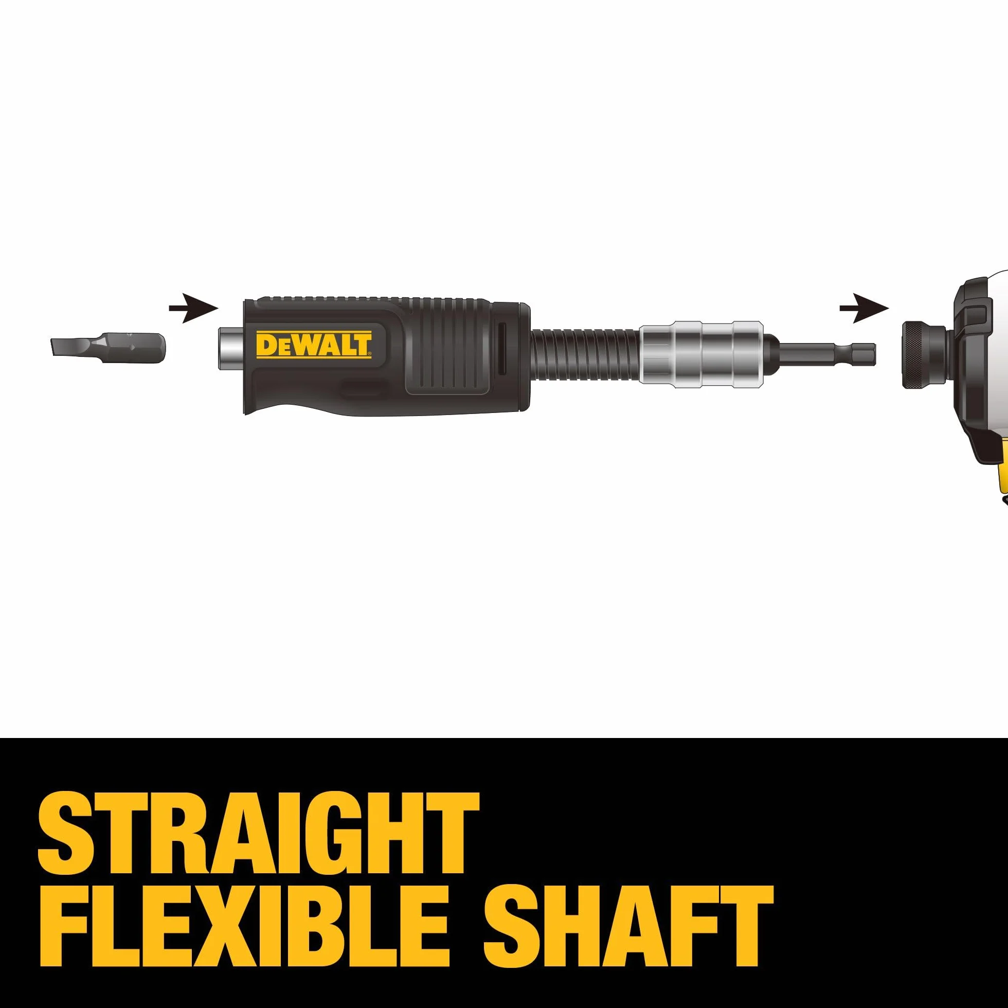 DEWALT FlexTorq adapter wiertarki kątowej, system 4 w 1, kompaktowy, elastyczny prosty trzpień, 30,5 cm (DWAMRASETFT)