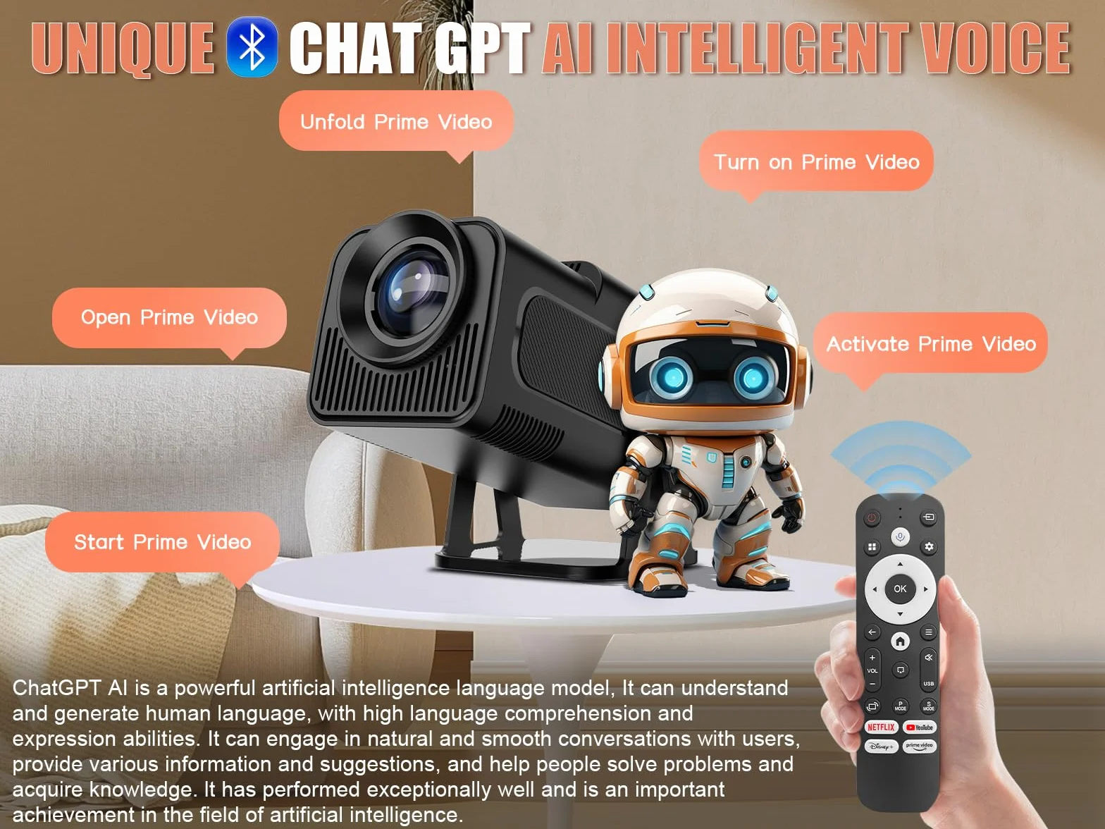 HY320 NTV Android 13 Inteligentny Projektor 1080P 320ANSI WiFi BT