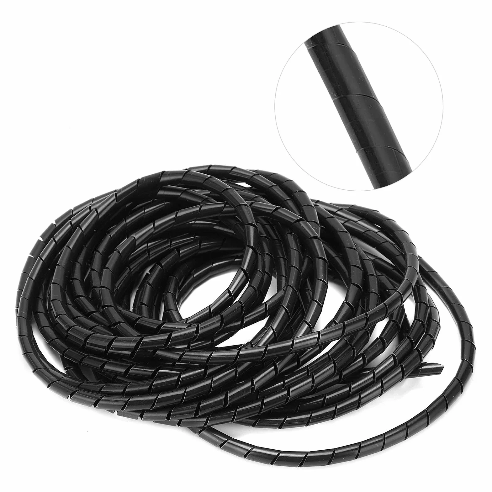 Elastyczny Organizer do Kabli, 10m, Spiralny Oplot Kablowy, 8mm, Czarny, PVC, do Sal Komputerowych i Biur