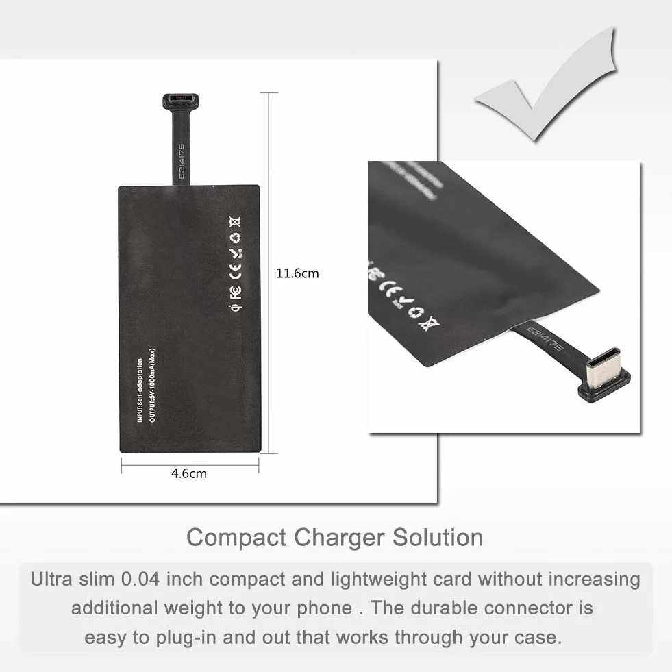 Odbiornik ładowania typu C Qi, typ C USB-C Qi bezprzewodowy moduł odbiornika ładowania smartfona z interfejsem typu C, szybkie ładowanie bezprzewodowe