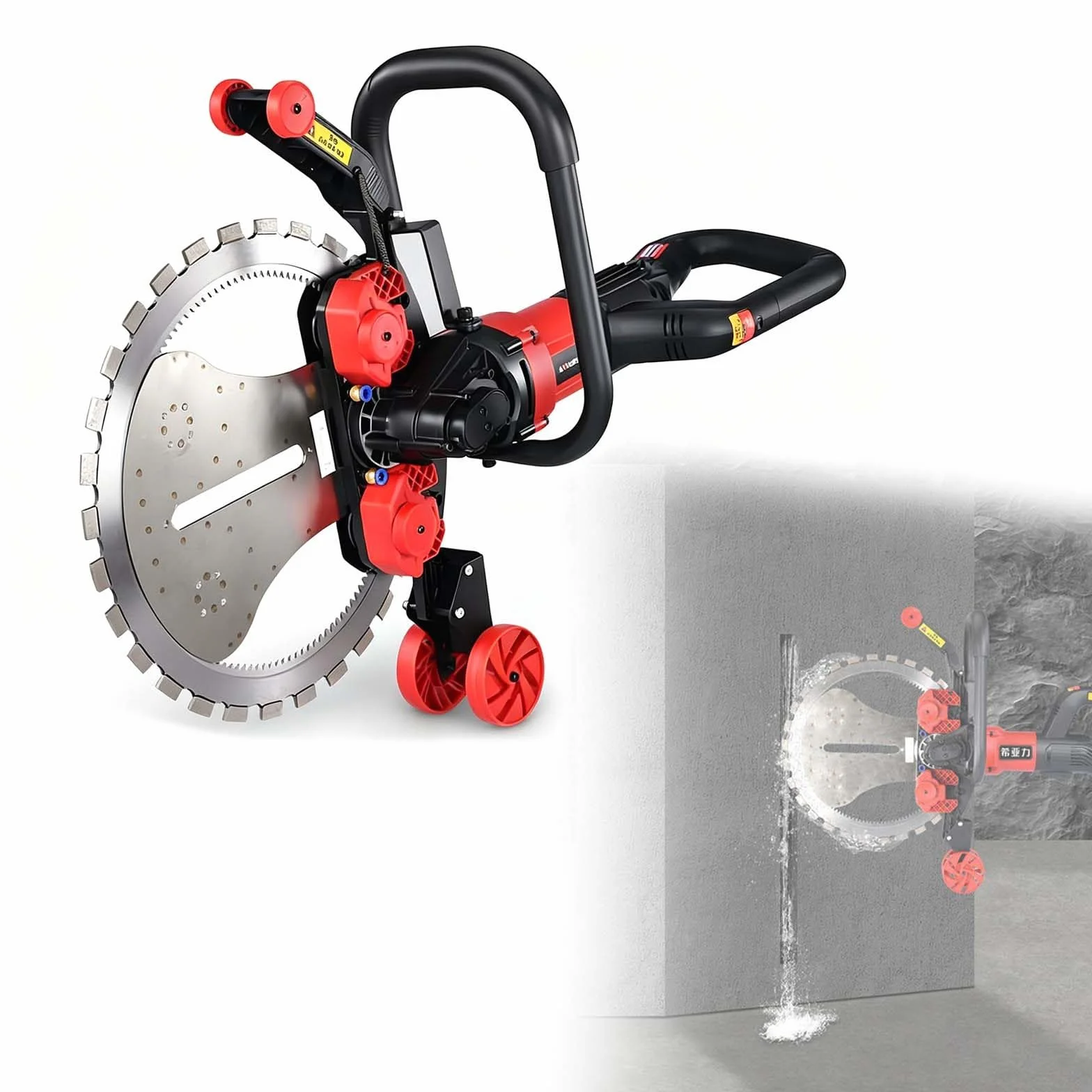 OneSawBlade krajalnica do muru, 9980 W, elektryczna – głębokość cięcia 30 cm, beton/żelbet/cegła/ściany piankowe, cięcie na mokro, bez kurzu, do ściany bez martwego kąta