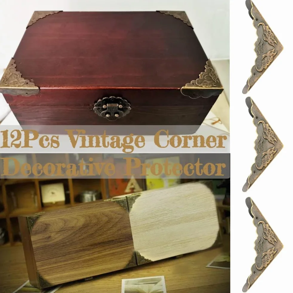 12 stücke Eckenschutz Vintage Bronze Eisen Dekorative Füße für Holzkiste Rand