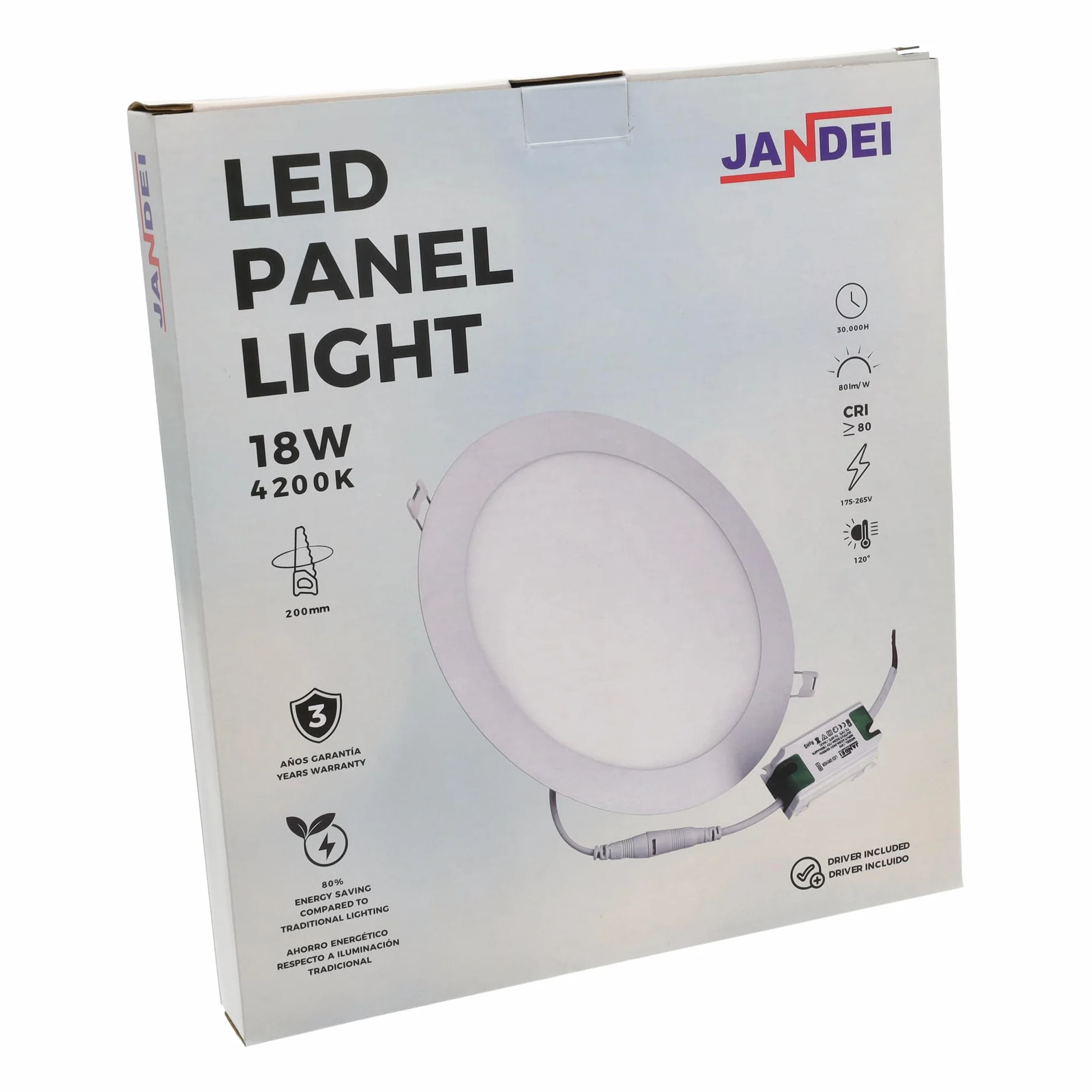JANDEI - komplet 5 x LED Downlight 18W okrągły do zabudowy, płaski biały matowy pierścień, aluminiowy otwór 200-205 mm, neutralna biel 4200K, lampa sufitowa, oświetlenie sufitowe
