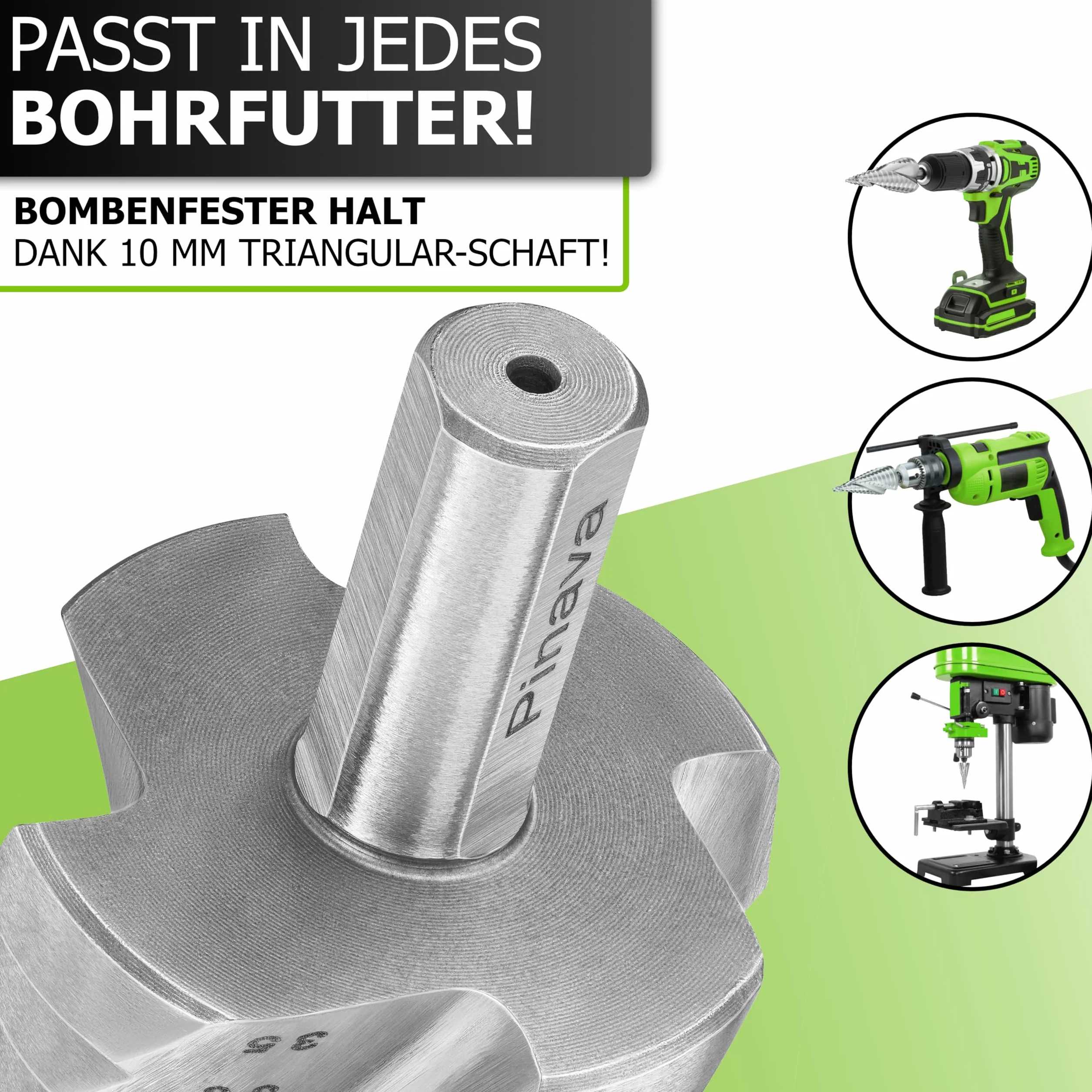 PINAVA® HSS wiertło stopniowe 4XSPIRAL [szybsze, bardziej precyzyjne, bardziej trwałe] – wiertło stożkowe z trzonkiem trójkątnym 10 mm do metalu, drewna, tworzywa sztucznego – wiertło do otworów Ø 5