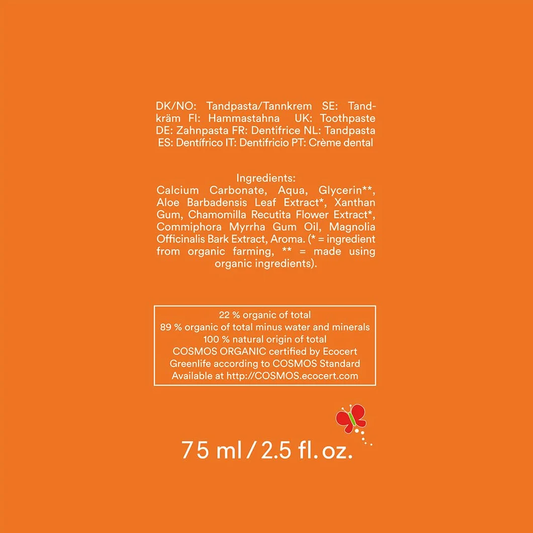 Urtekram Pasta do zębów dla dzieci Tutti Frutti – wegańska pasta do zębów dla dzieci bez fluorku – biologiczna i w 100% naturalne pochodzenie – Urtekram Dental, 75 ml (1 opakowanie)
