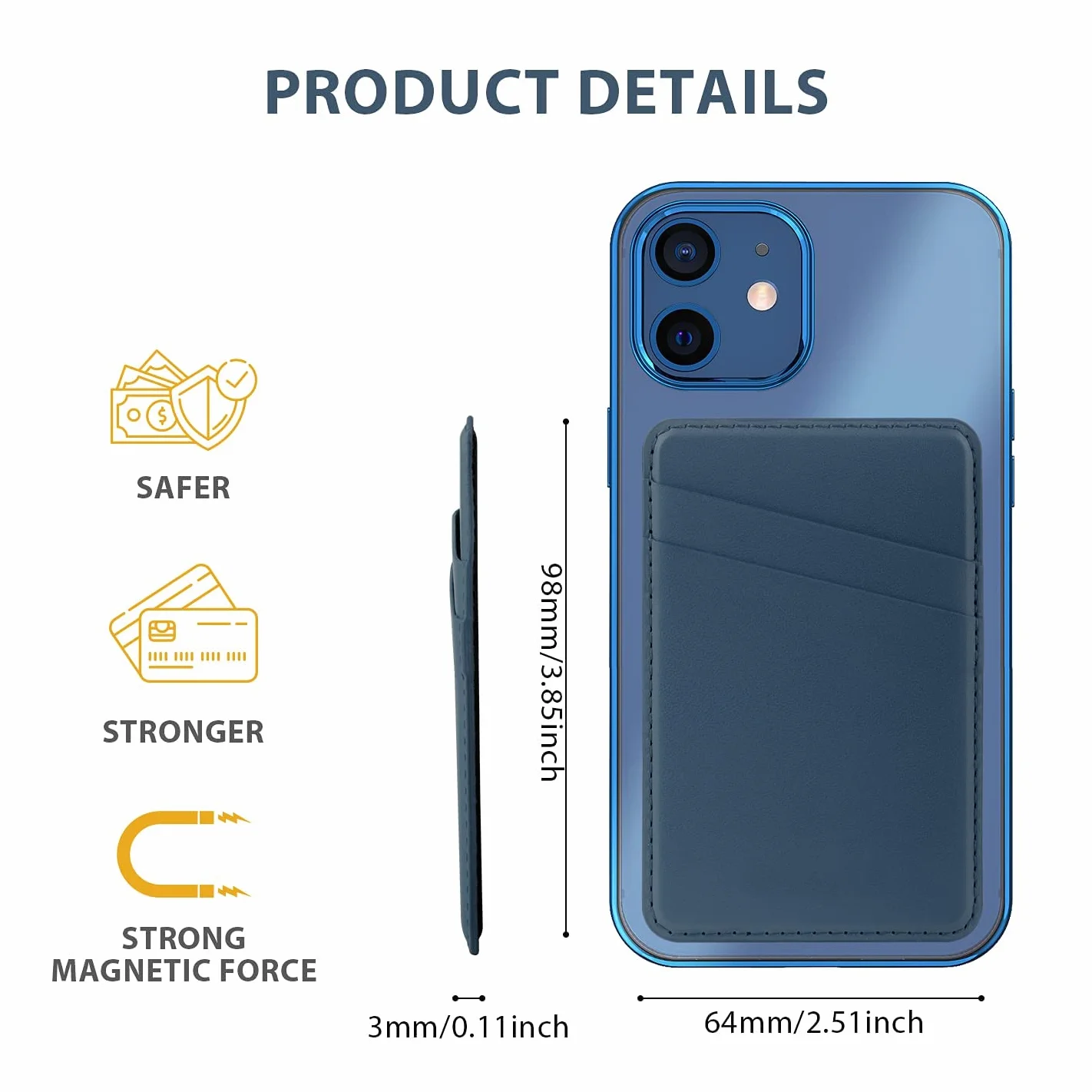 Magnetic Wallet etui kompatybilne z iPhone 16 15 14 13 12 Pro Max Plus Pro Mini Mag-Safe Wallet, Skórzane etui na karty kredytowe, portfel do iPhone, pasuje do 2 kart, magnetyczny uchwyt na karty