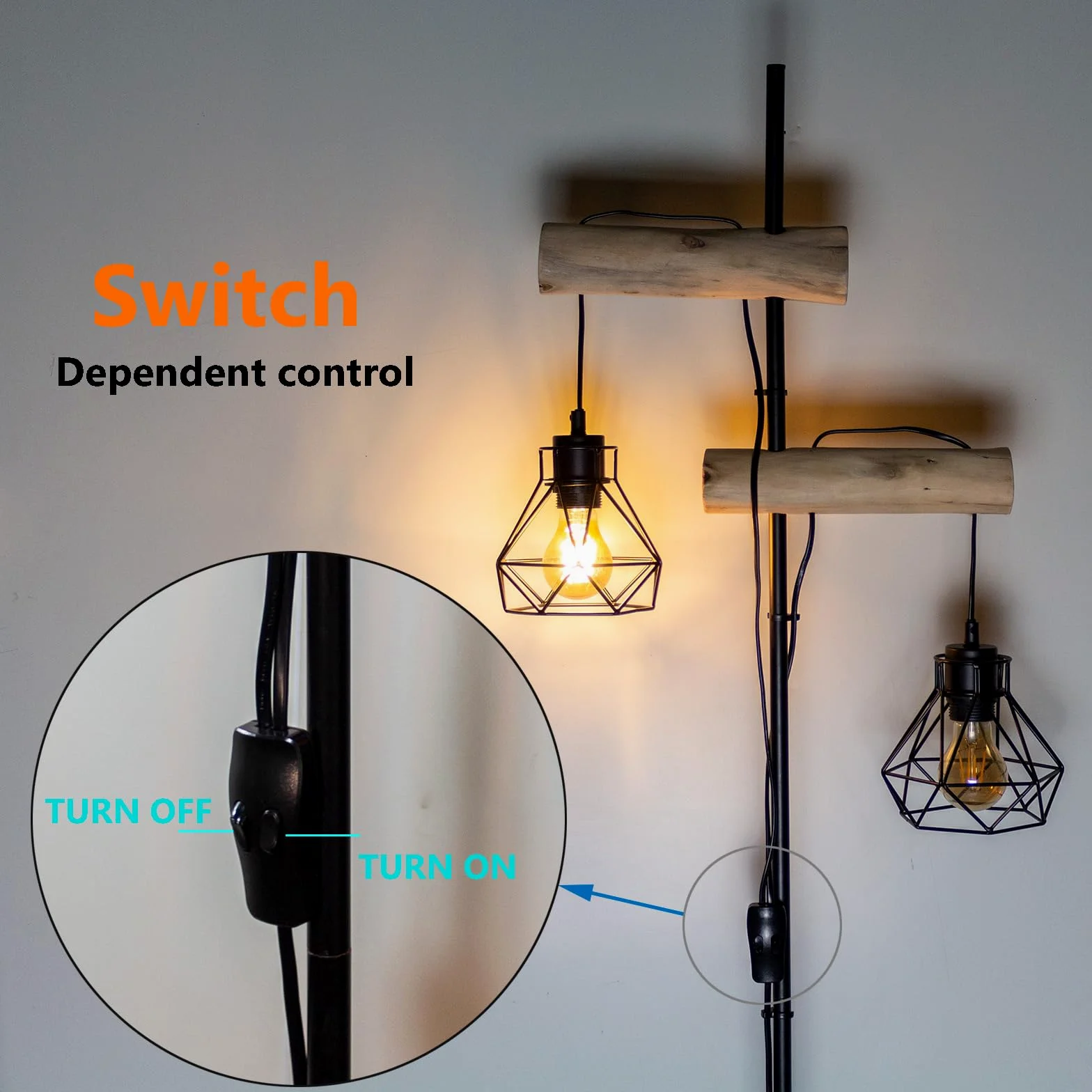 lampa stojąca drewniana do salonu z metalem: lampy stojące z diamentowymi abażurami (żarówka nie jest w zestawie) Nowoczesna dekoracyjna lampa salonowa z podwójnym włącznikiem lampa do łóżka