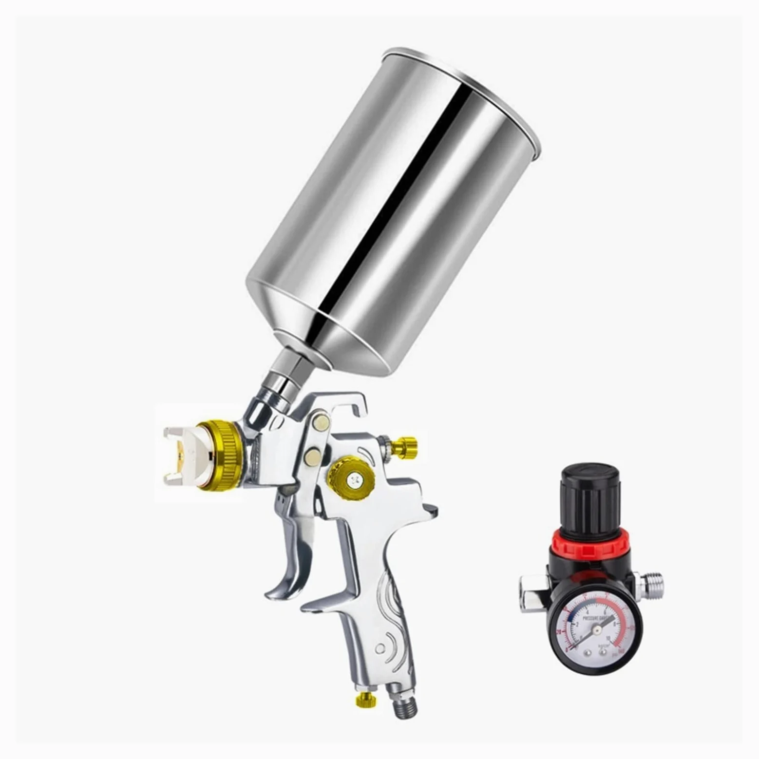 Pistolet do malowania, Farba O Wysokim Stopniu Rozpylenia Kombinezon Z Pistoletem Pneumatycznym Duża Pojemność Górnego Czajnika Czajnik Aluminiowy Pistolet Natryskowy Manometr do malowania domów, samo