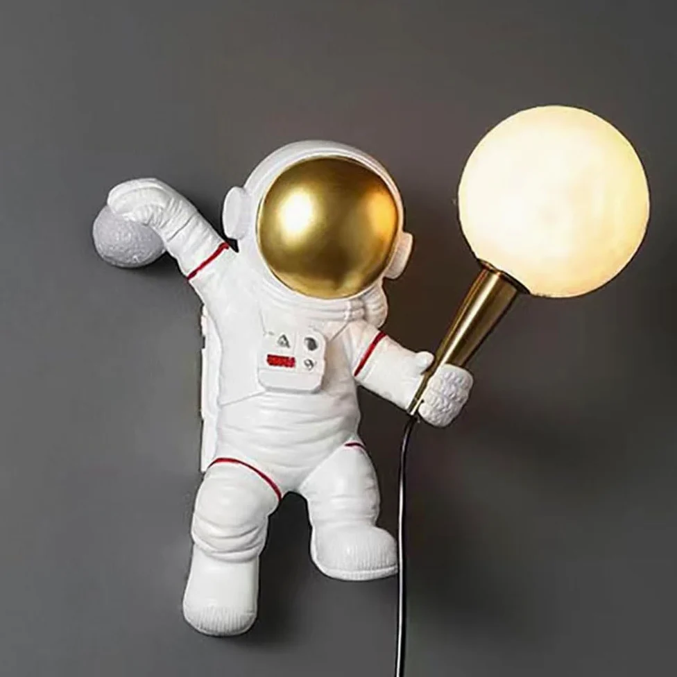 AoLa Lampa ścienna Księżyc Astronautyczna lampa ścienna do pokoju dziecięcego z przełącznikiem wewnątrz z wtyczką i kablem dziecięca lampka nocna Astronauta z nadrukiem 3D Lampka nocna do pokoju