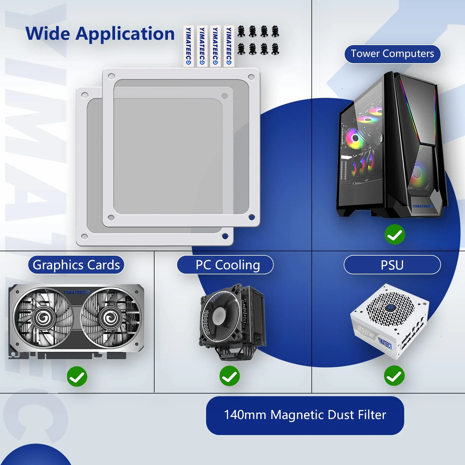 Magnetyczny Filtr Przeciwpyłowy 140mm 2szt. Nylonowy do Komputera PC Biały