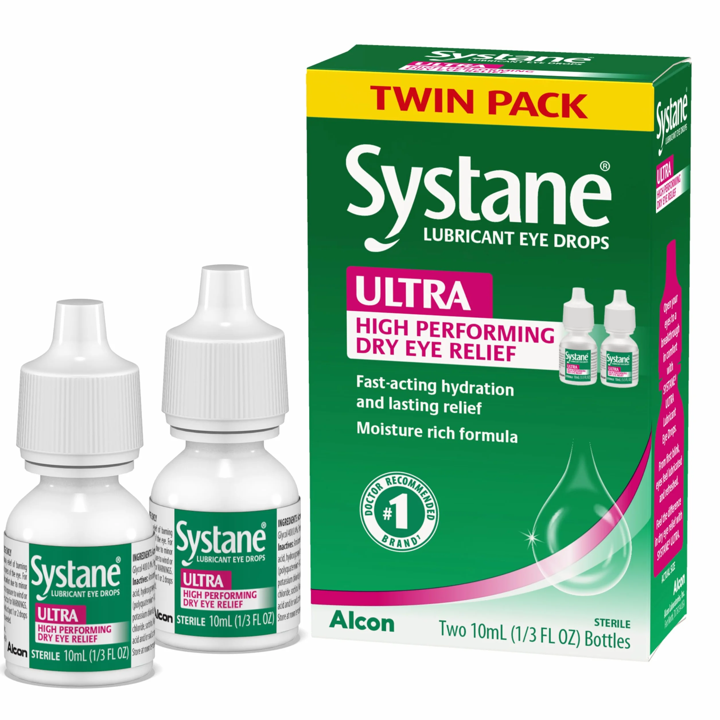Systane Ultra Lubricant Eye Drops, Twin Pack, 10-mL Each,packaging may vary