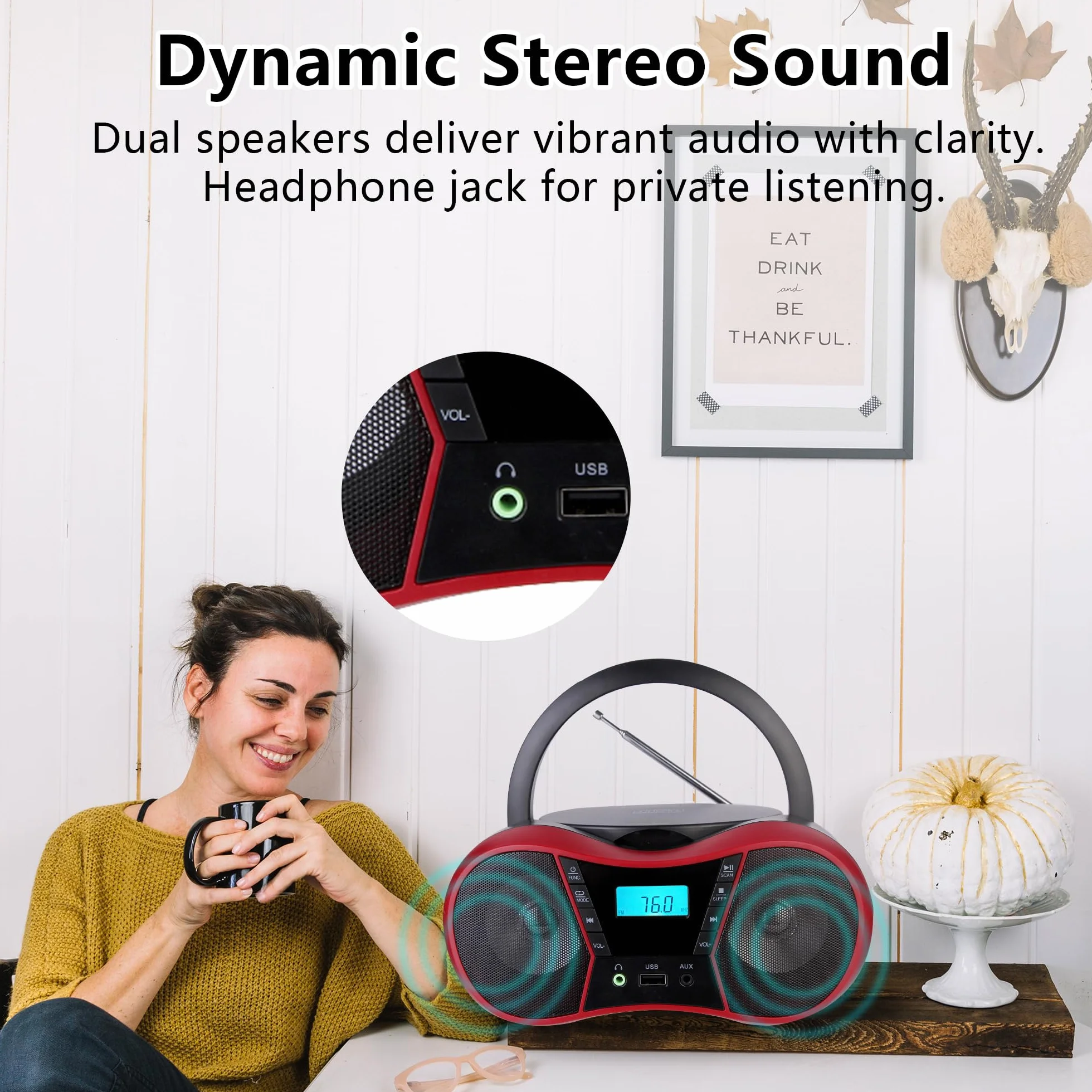 Przenośny odtwarzacz CD Boombox Bluetooth AUX USB FM stereo