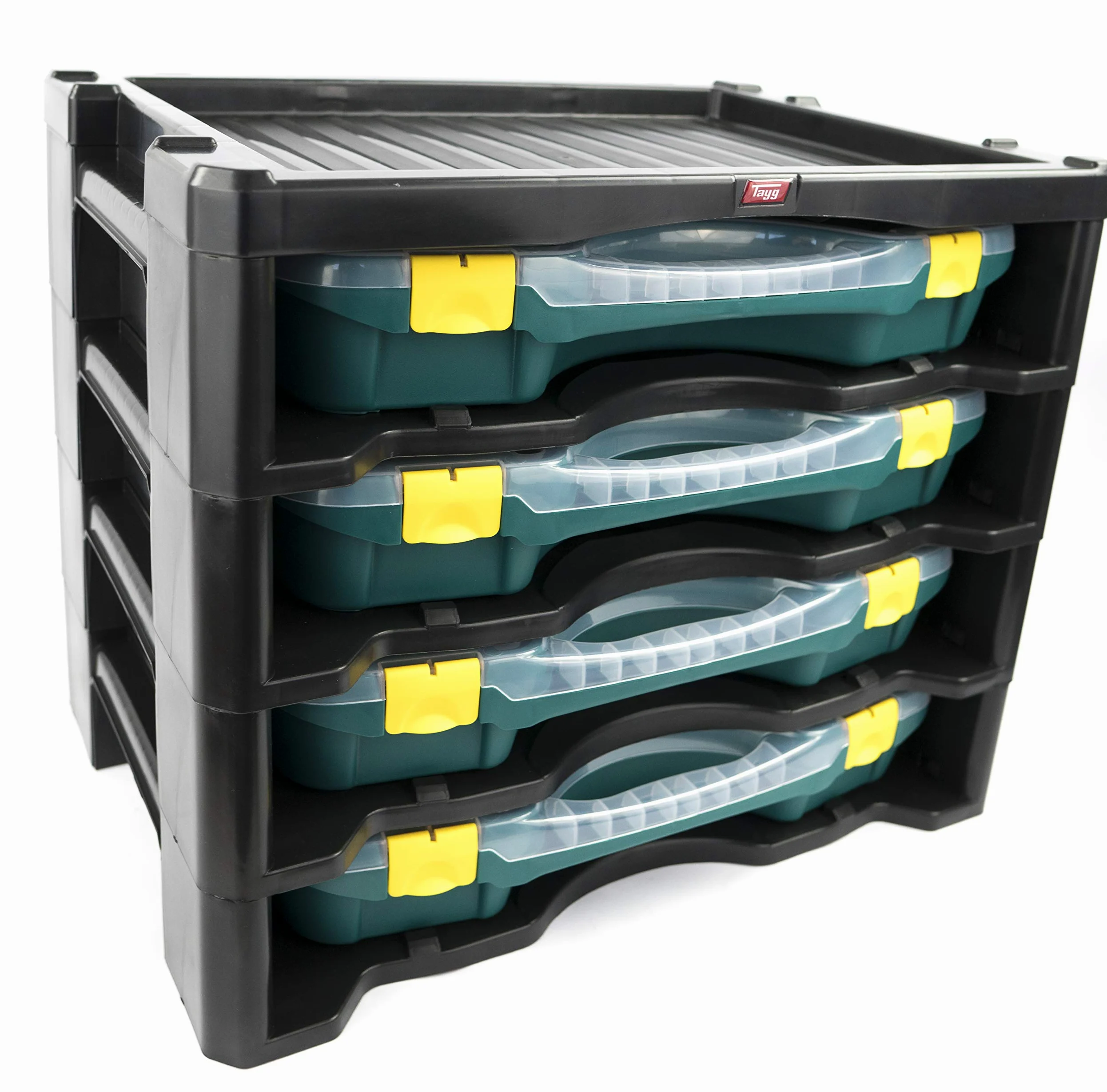 TAYG Multibox N° 3 (w zestawie 4 pudełka na małe części nr 24, system przechowywania małych części, pudełko można układać w stos, na narzędzia, wymiary 530 x 376 x 430 mm) 484962