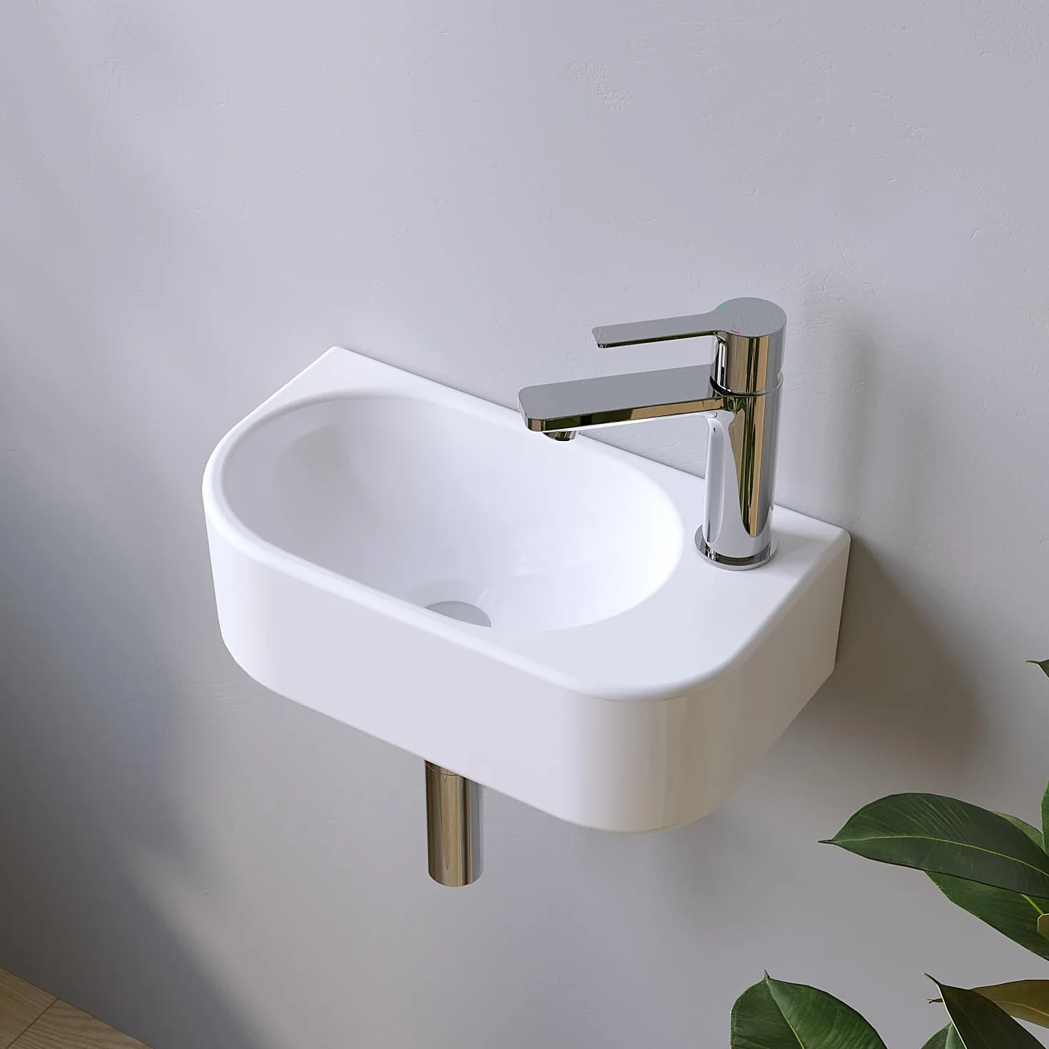 Umywalka ceramiczna podwieszana mała 40x21 cm biała owalna do łazienki WC dla gości