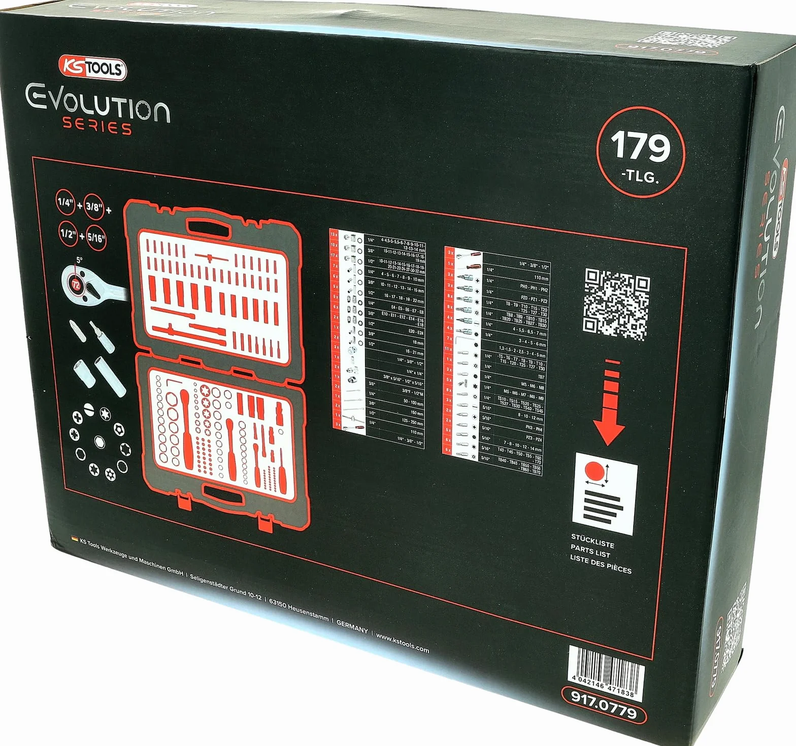 KS Tools 917.0779 Zestaw Kluczy Nasadowych 1/4"+3/8"+1/2" 179-szt