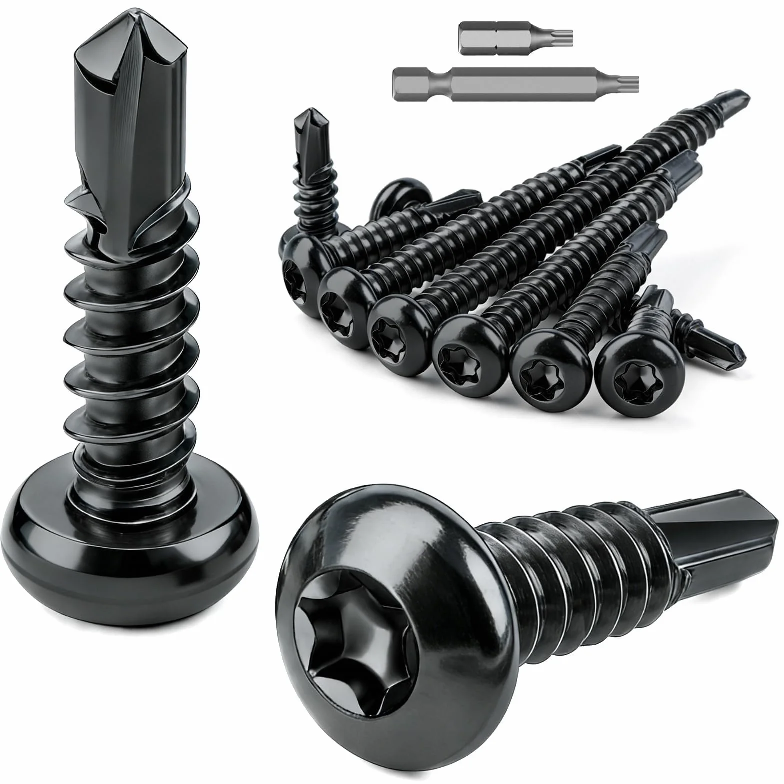 100 sztuk wkrętów Torx ze stali nierdzewnej, z łbem soczewkowym, samowiercące wkręty M4,2x38 mm, samogwintujące wkręty ze stali nierdzewnej 410, czarne, wkręty do blachy DIN 7504, wkręty do