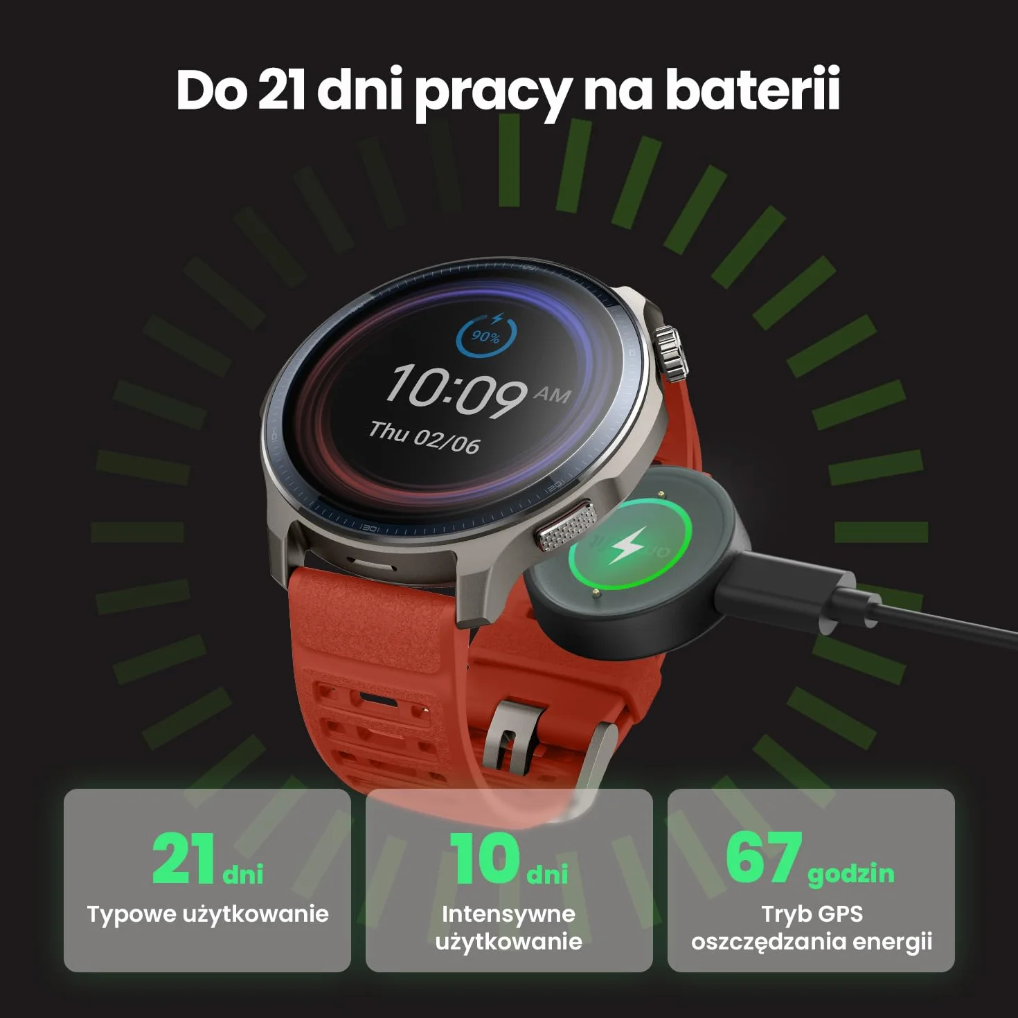 Amazfit Balance 2 Smartwatch 47 mm AMOLED Szkło Szafirowe Dual GPS 21 dni baterii