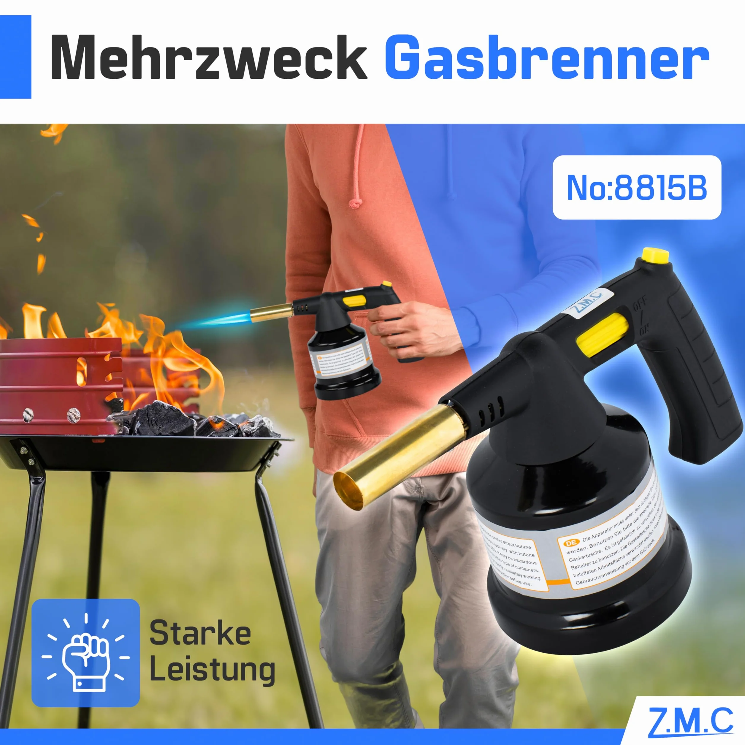 Z.M.C Palnik gazowy 1,3 kW + 4 wkłady Bunsena 190 g, do 1350°C, możliwość lutowania, regulowana kuchenka zapłonowa