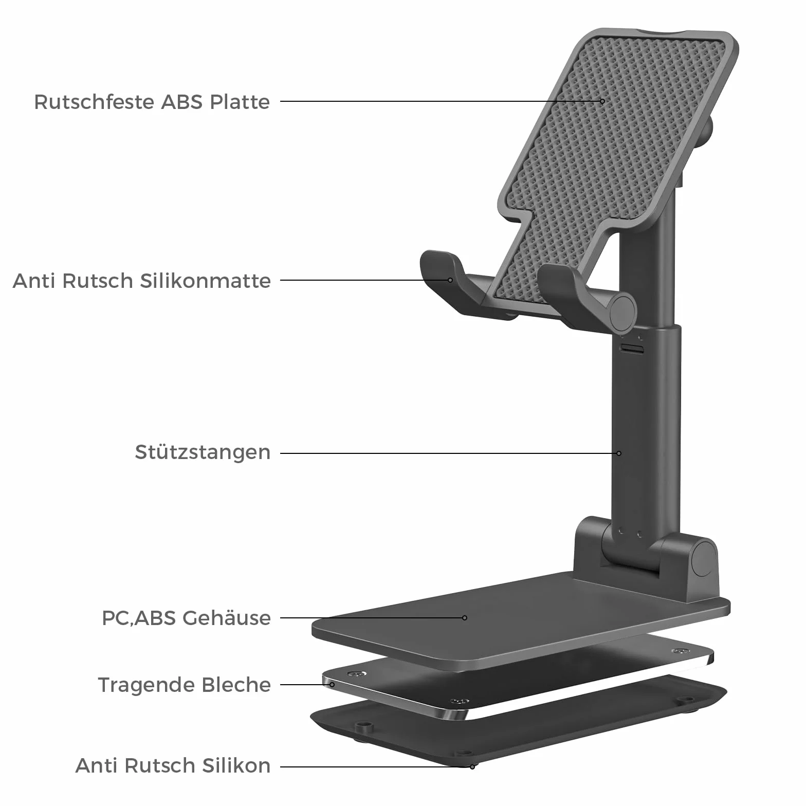 VIKY® Uniwersalny składany uchwyt na telefon komórkowy, wielokątny stojak na telefony i tablety 13-33 cali, antypoślizgowy, regulowany, przenośny, czarny