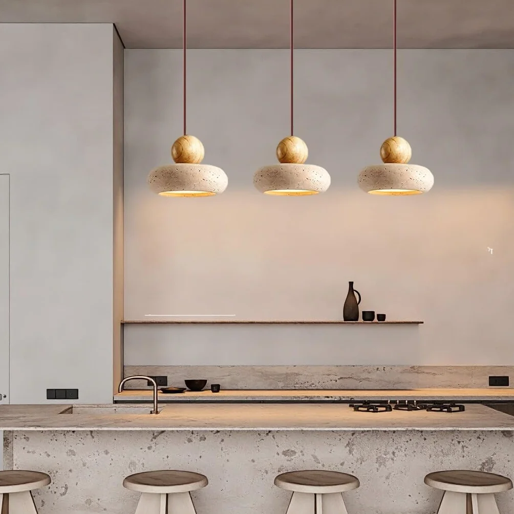 Lampa Wisząca LED Trawertyn Żółty Wabi Sabi 3 Ramienna Vintage do Jadalni