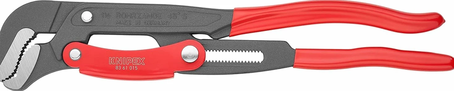 KNIPEX Klucz nastawny do rur ze szczękami typu S z przyciskiem szybkiej regulacji Malowane proszkowo, szare z tworzywa sztucznego, 83 61 015