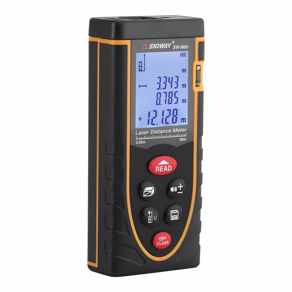 Cyfrowy dalmierz ręczny 1 mm do 40/60/80/100 m z dużym wyświetlaczem LCD i poziomicą