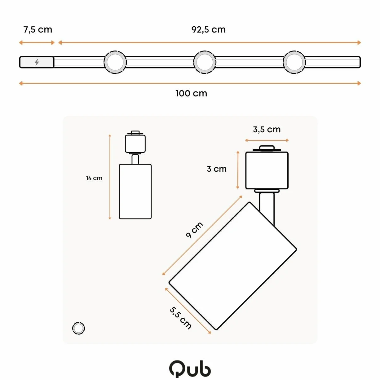 Focus III – 1-fazowe oświetlenie szyny GU10-100 cm, kształt litery I, z 3 punktami, system szyn w kolorze białym, łatwa instalacja, wydajne oświetlenie LED, nadaje się do czystego i atmosferycznego