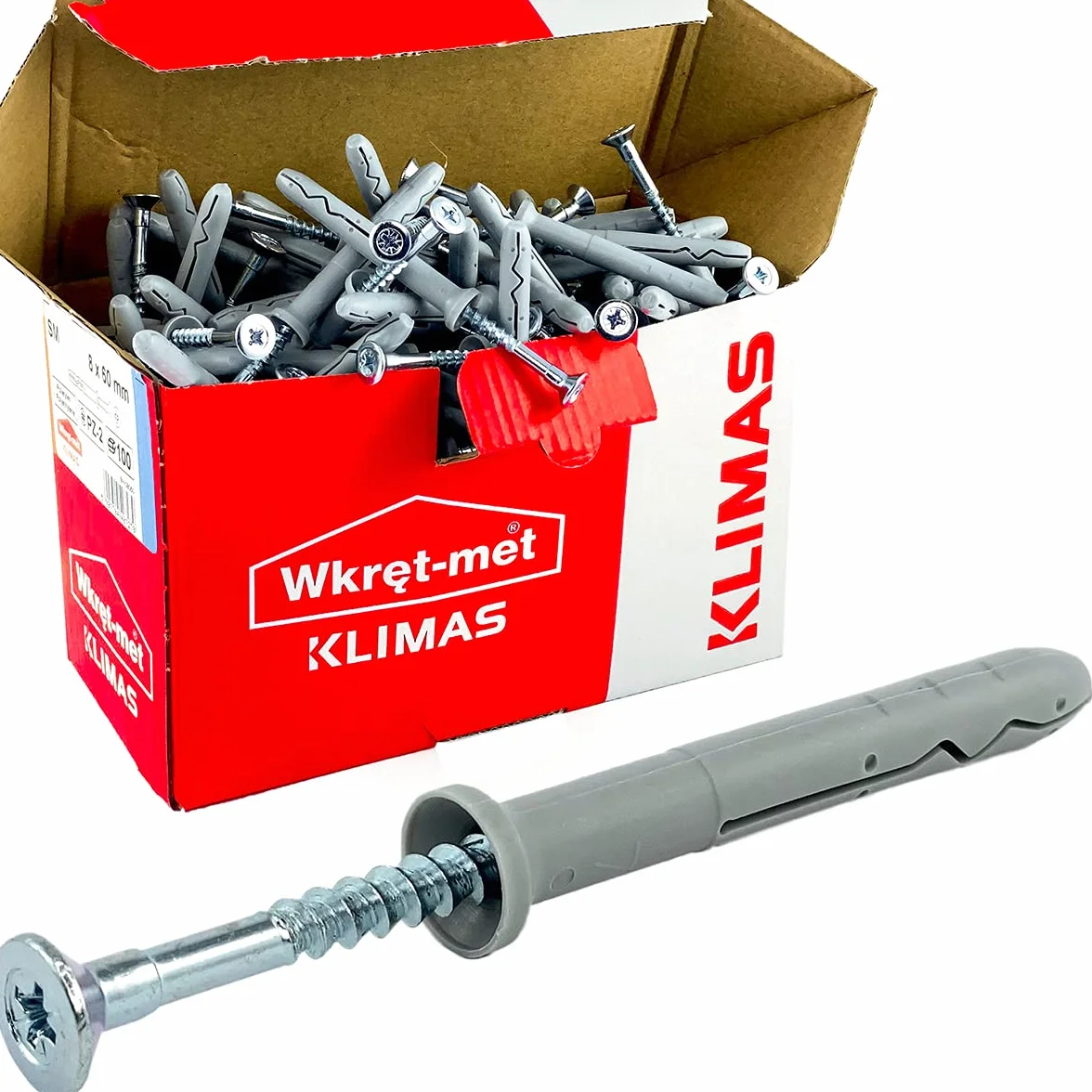 KLIMAS Wkręt-Met kołki rozporowe 8 x 120 mm, 100 sztuk, kołek rozporowy do ramy ze śrubą gwoździową, szczeliną krzyżową do betonu, muru