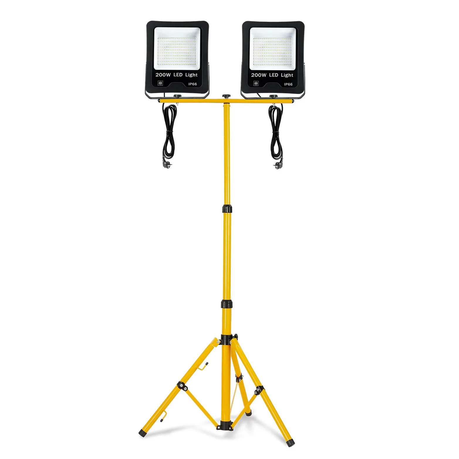 Aufun Reflektor budowlany LED, 2 x 200 W, ciepła biel, ze statywem i kablem 3 m, reflektor roboczy, wodoszczelny, IP66, do użytku wewnątrz i na zewnątrz, garaż, plac budowy, boisko sportowe (ciepła biel + statyw)