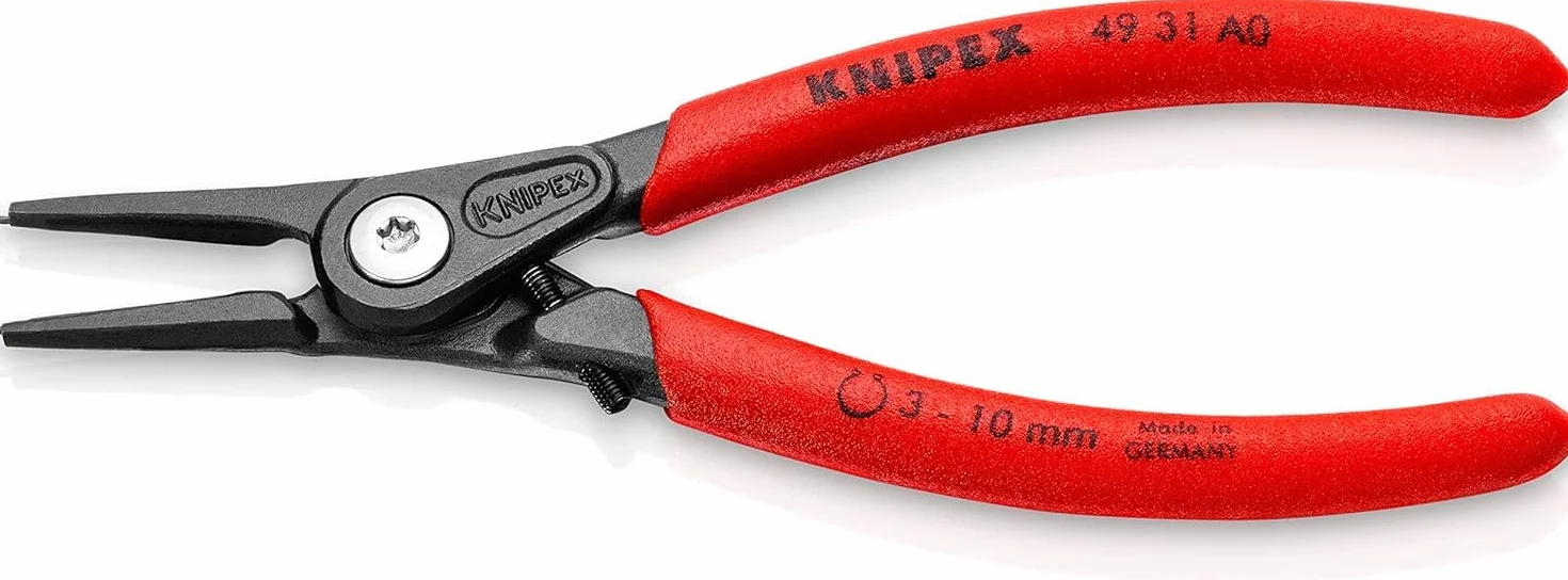 KNIPEX Precyzyjne szczypce do pierścieni osadczych do montażu pierścieni zewnętrznych na wałach z wkrętem ustalającym zabezpieczającym, 49 31 A0