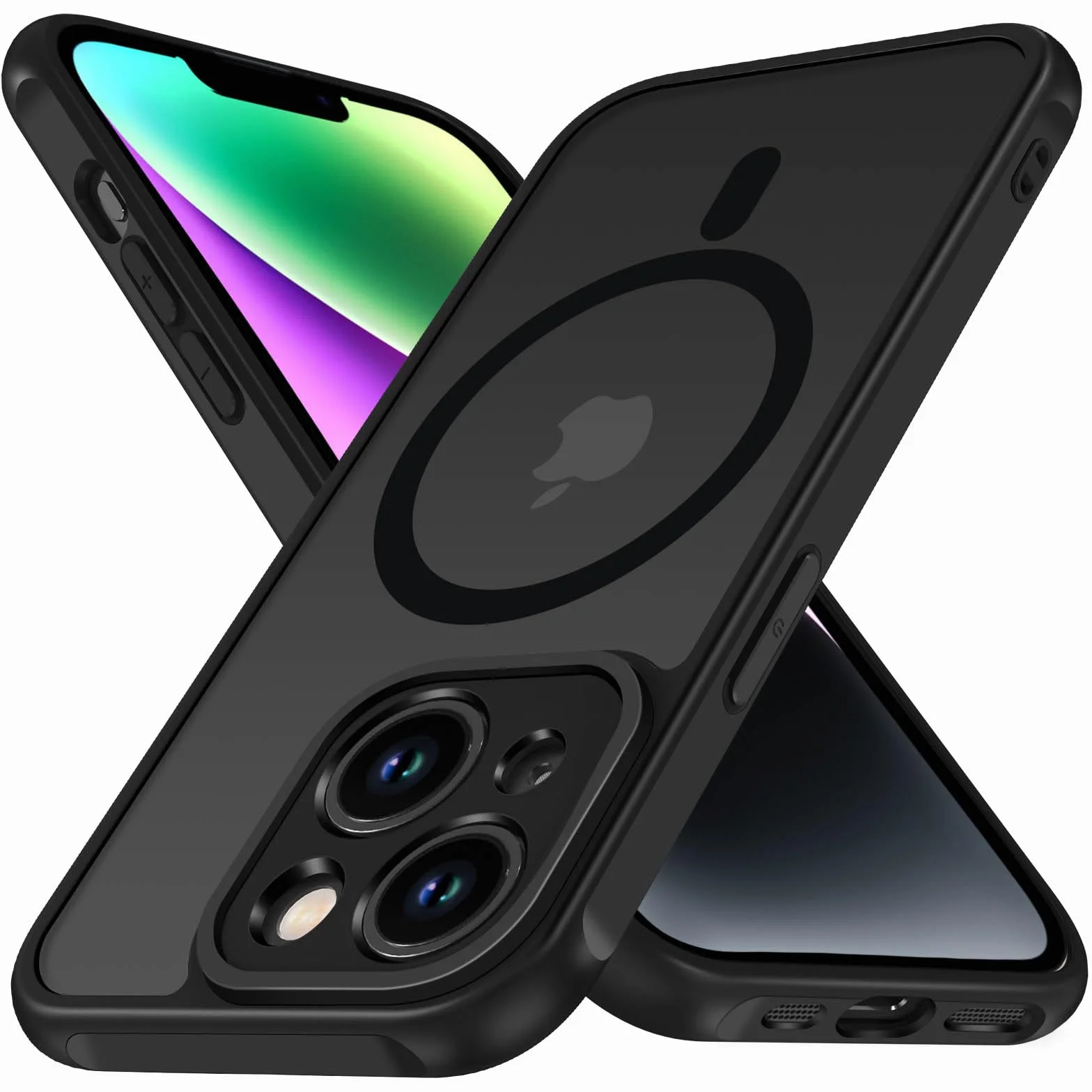 iVoler magnetyczne etui iPhone 14 6,1" matowe czarne MagSafe odporne na zarysowania udary klasa militarna cienkie silikon