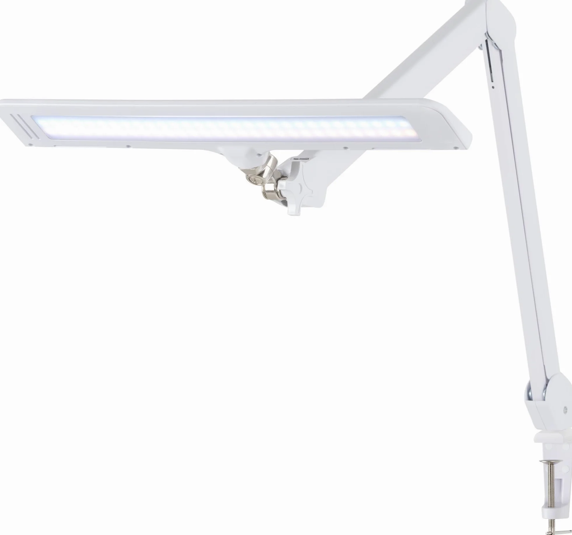 Showlite AL-6012 Oświetlenie stanowiska pracy, ściemniana lampa biurkowa LED do biura lub warsztatu, zaciskana lampa dzienna z przegubem kulowym, lampa stołowa z 4 poziomami jasności, lampa