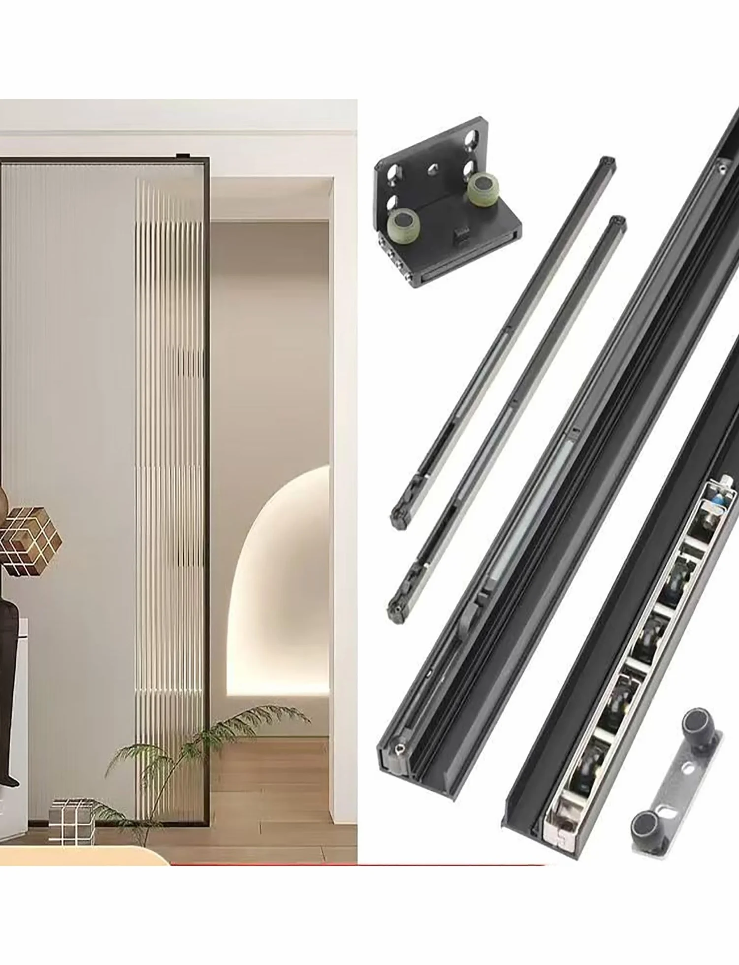 Drzwi przesuwne dwukierunkowe Ghost Door Hardware, bezszynowe, niewidoczne, do sypialni, ścianki działowej, przesuwne (150 cm/4,9 stopy)