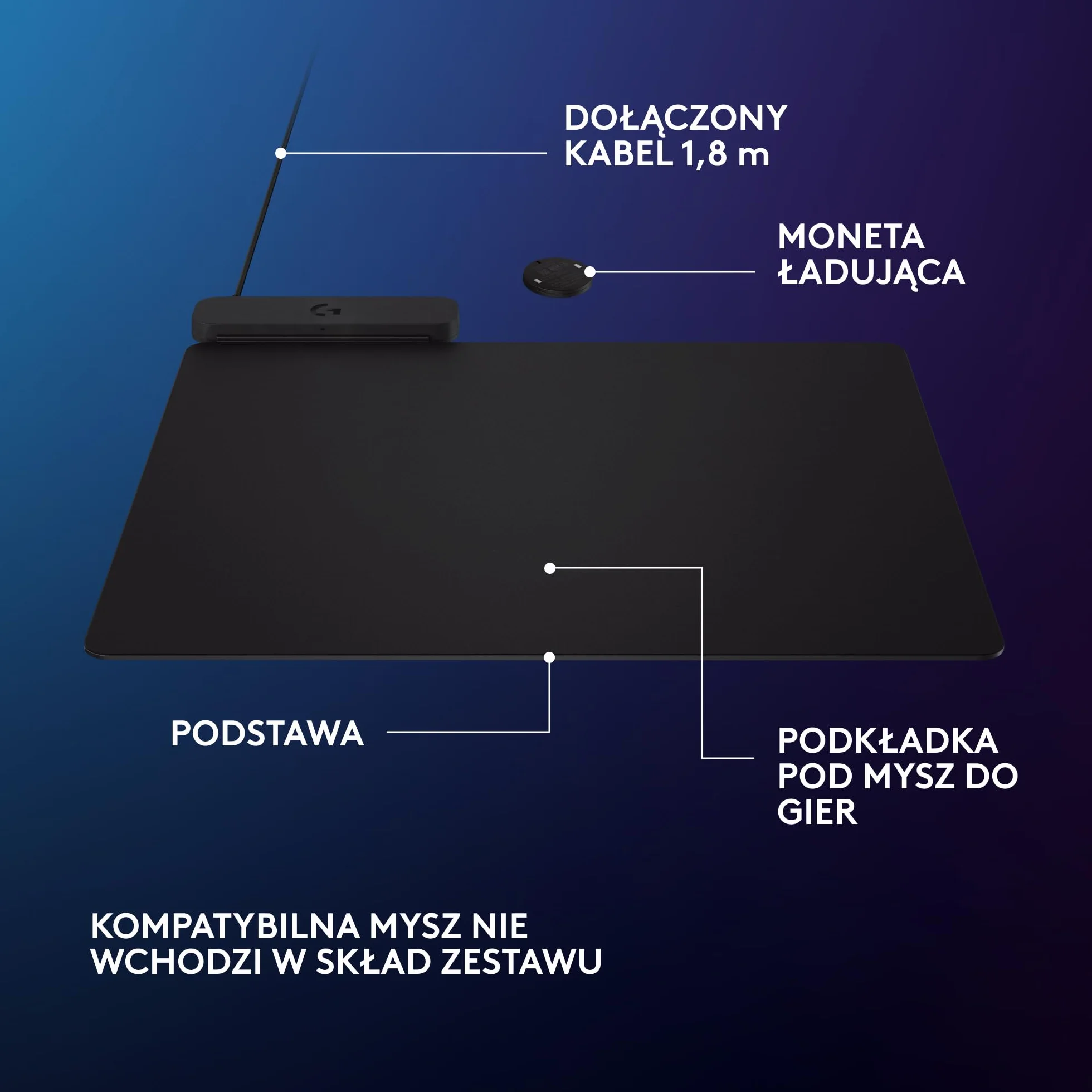Logitech G POWERPLAY 2 podkładka pod mysz bezprzewodowe ładowanie 34,5 x 28,4 cm Czarna