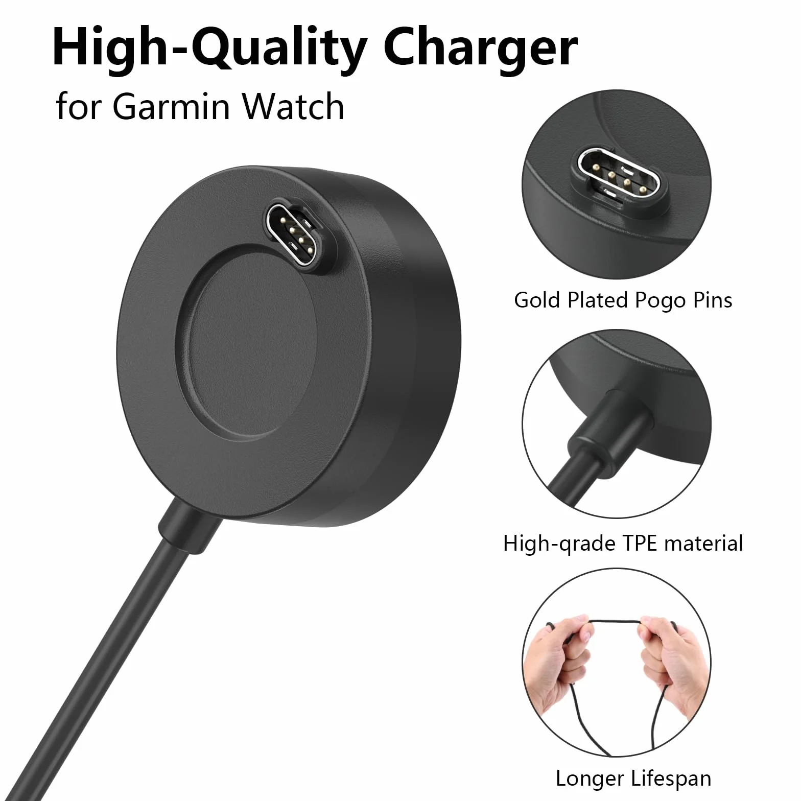 Oumida Kabel do ładowania do Garmin Venu 2 Plus/Sq/Sq 2 Music/Vivoactive 3, ładowarka, USB C, kabel synchronizacji danych do Garmin Fenix 7/6/5 (czarny)