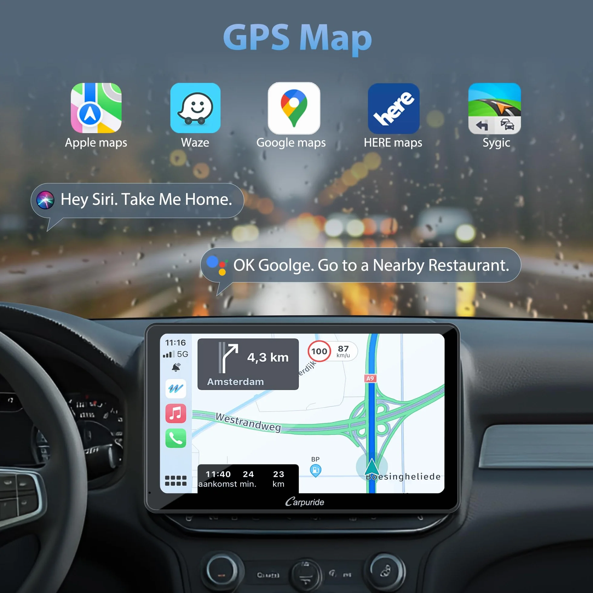 Carpuride YT101S radio samochodowe z podwójnym DIN, bezprzewodowe CarPlay i Android Auto, ekran dotykowy 10,1" HD