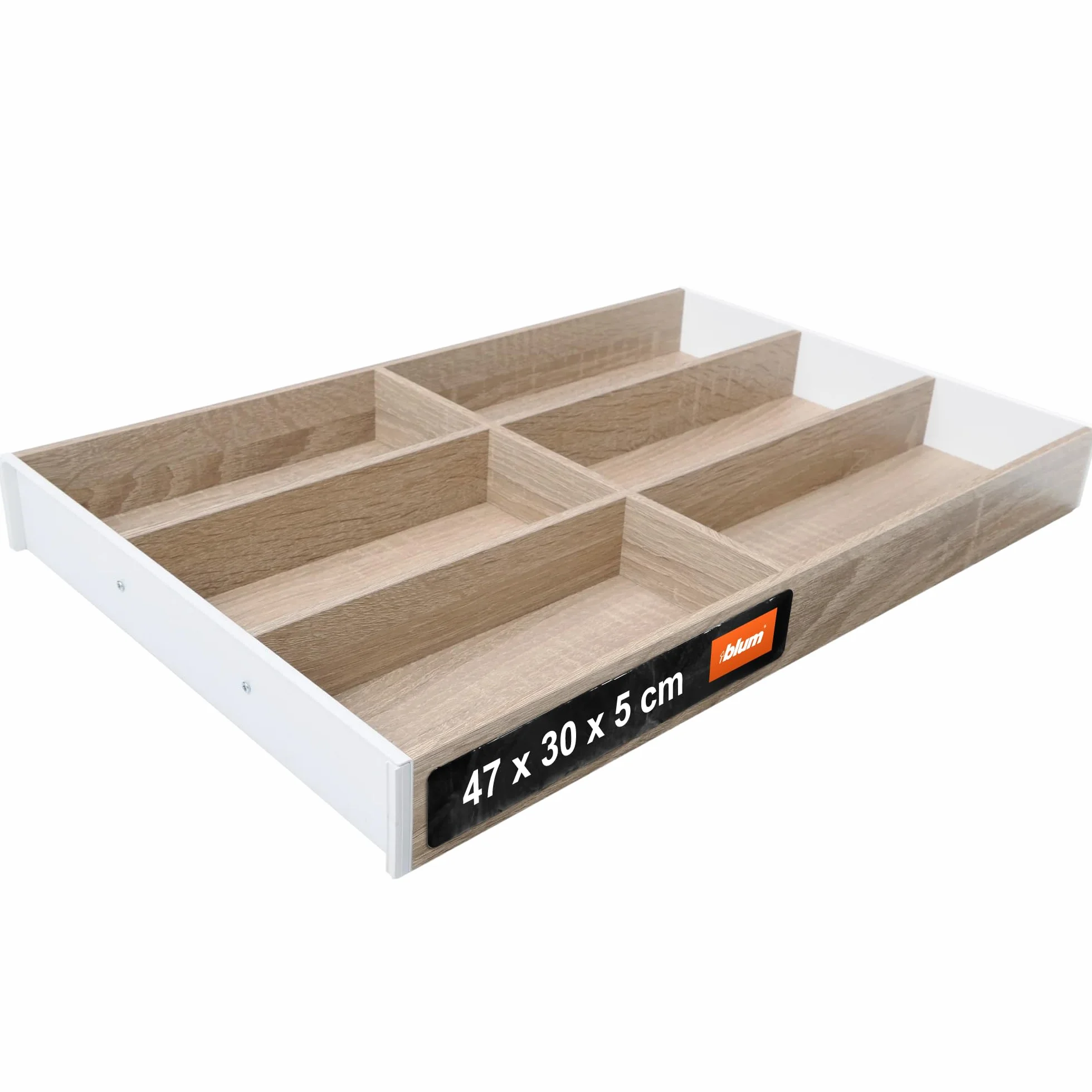blum AMBIA-LINE wkład na sztućce | premium organizer szuflady do nowoczesnych kuchni i mebli | porządkuje sztućce | z nóżkami antypoślizgowymi | 47 × 30 × 5 cm | Dąb Bardolino