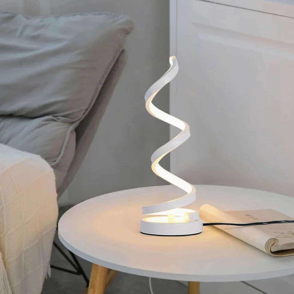 Lampy biurkowe Lampa biurkowa LED Spiralna lampa nocna LED Lampa stołowa zakrzywiona nowoczesna lampa stołowa salon sypialnia (biały)