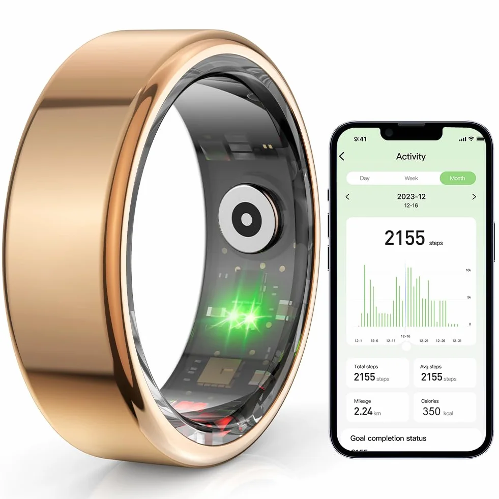 Smart Ring Fitness Tracker, 24h Heart Rate Blood Oxygen, lekki i stylowy, wodoodporny Bluetooth 5ATM, kompatybilny z systemem Android i iOS, 4-6 Days Battery Life, zegarek fitness dla kobiet i