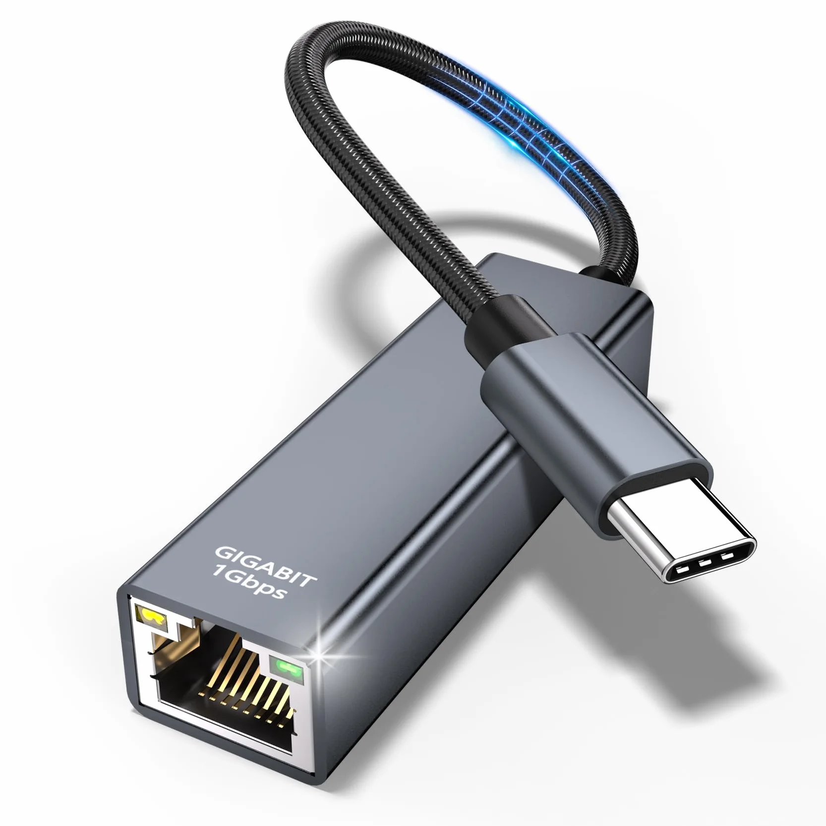 Adapter USB-C na Ethernet – Thunderbolt USB-C na RJ45, gigabitowy adapter sieciowy LAN do iPhone 15, iPad Pro/Air, MacBook, Galaxy S23/S24 Ultra, Surface Book, Dell XPS itp