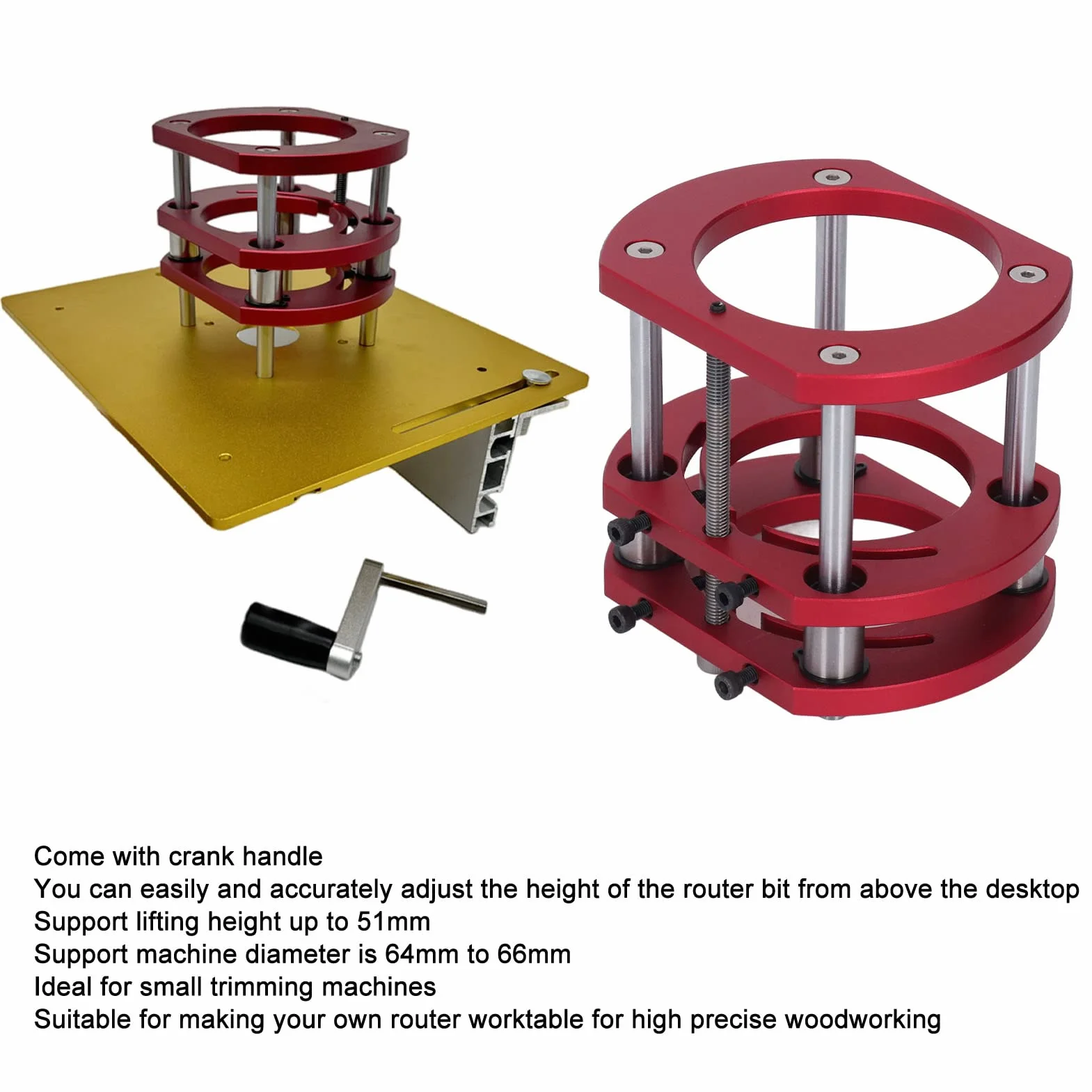 Router Lift Podstawa ze stopu aluminium ze stali nierdzewnej 4 szczęki zaciskowe Router Stół System podnoszenia baza routera