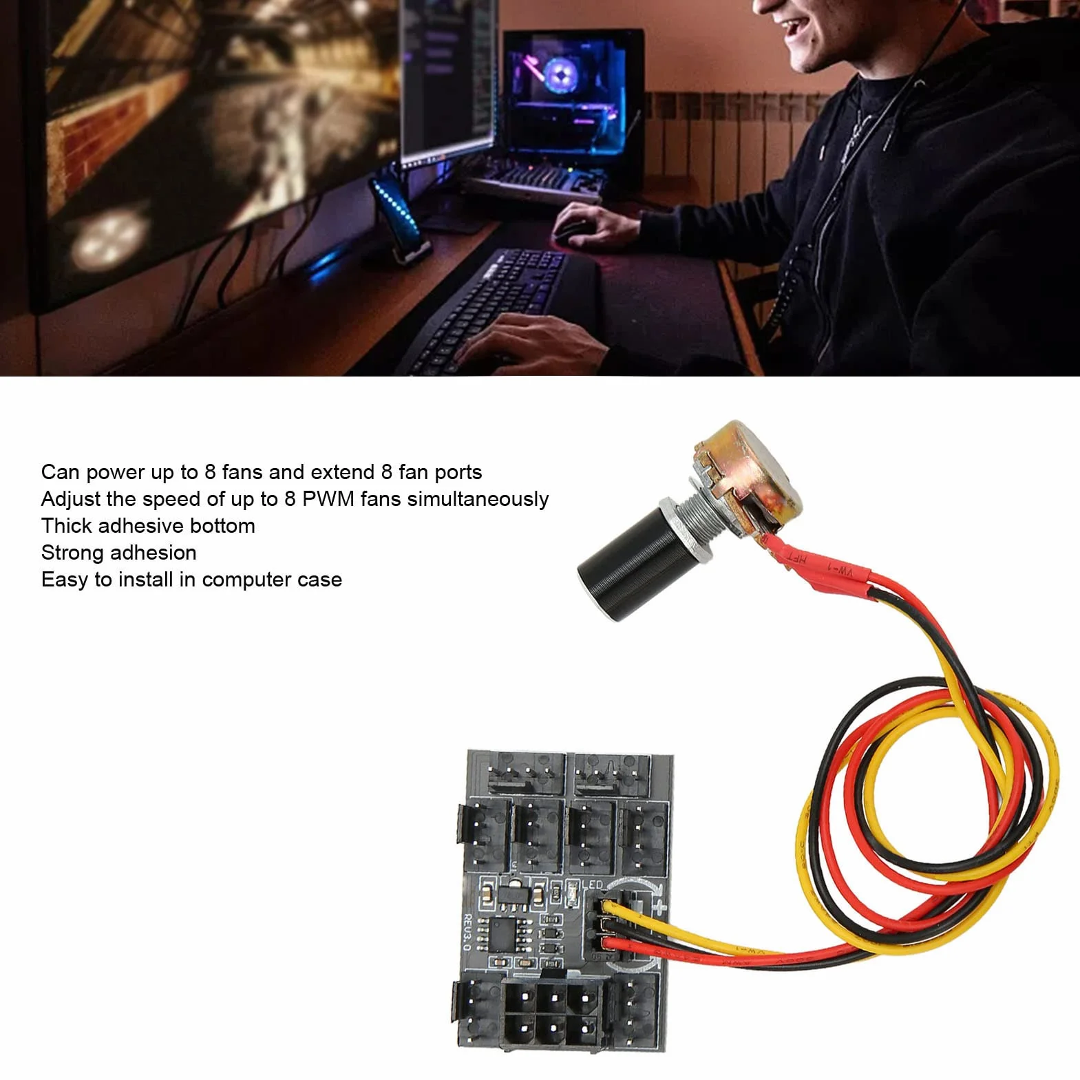 4-pinowy 3-pinowy Koncentrator Wentylatora PWM Kontroler Prędkości DC 12 V do Komputera PC, Gruby Klej do Mocowania, Elastyczny Przedłużacz, Długoterminowa stabilność, Gracze/entuzjaści