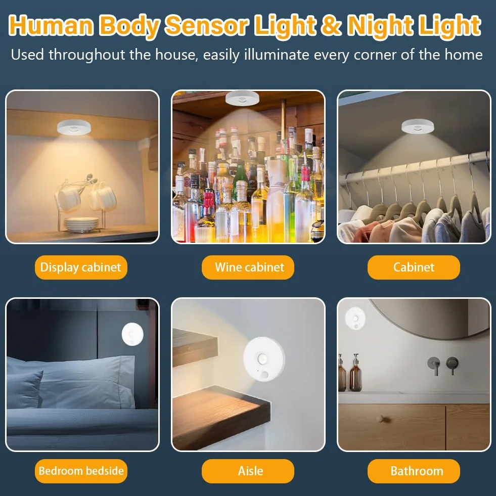Hotut Akumulatorowe bezprzewodowe lampy Puck, 3 sztuki, ładowalne lampki nocne LED z 3 trybami oświetlenia, LED Puck, pilot zdalnego sterowania, zasilanie bateryjne, do szafki, schodów, szaf, kuchni