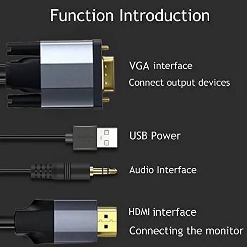 Kabel adaptera VGA na HDMI z audio 5 m aktywny 1080P