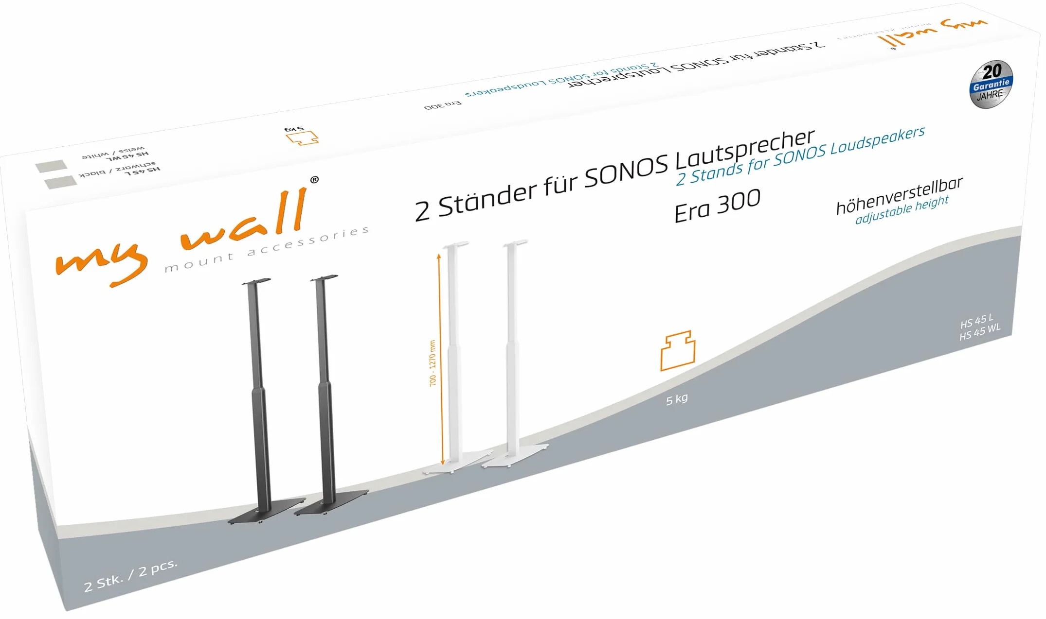 my wall SonosEra300 stojak na głośniki z regulacją wysokości – HS45WL, 2-częściowy zestaw, stojak Sonos z regulacją wysokości, idealne ustawienie dźwięku, odłączenie, podstawa Sonos