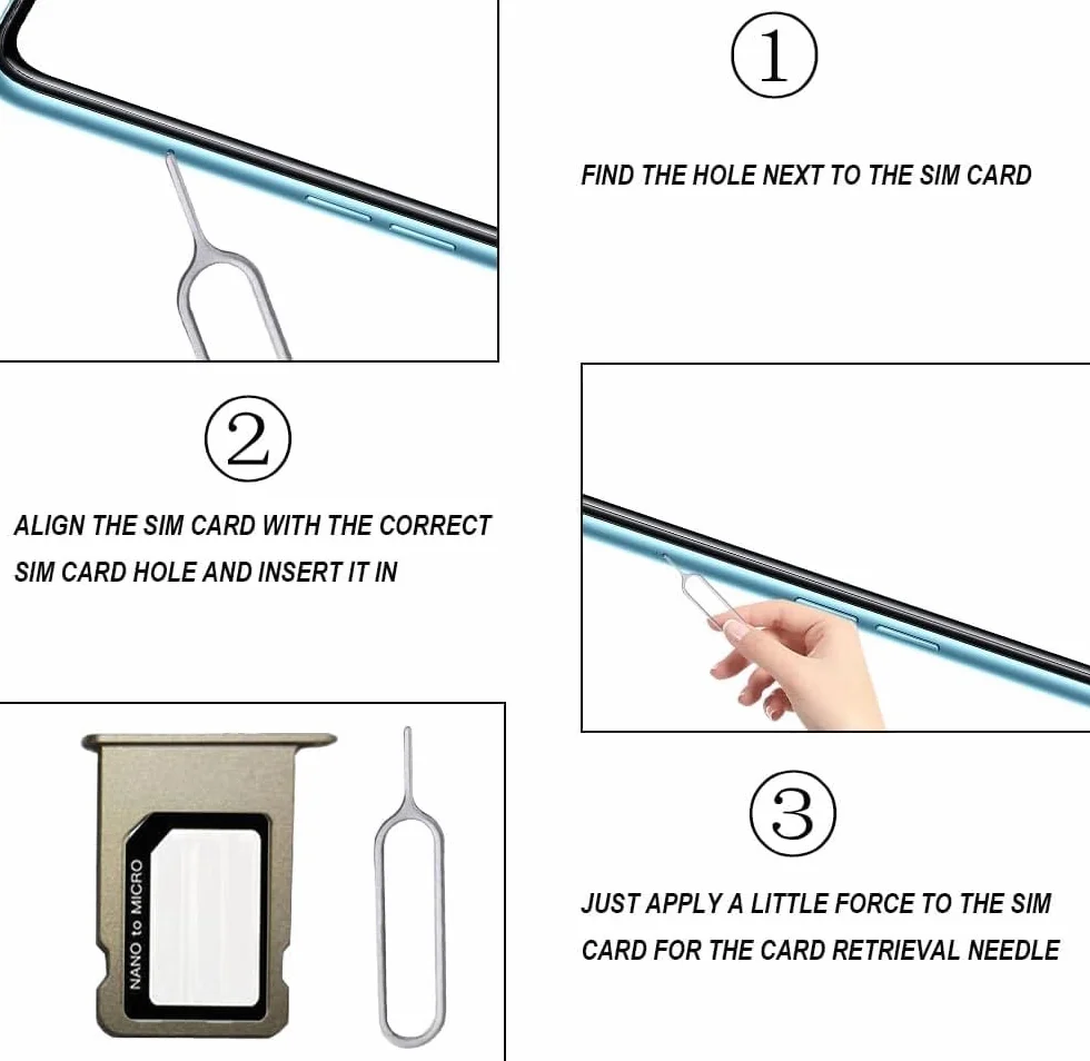 1X Kit Adapter do kart SIM 4 w 1, czarny | Nano SIM do Micro SIM, Nano SIM do SIM, Micro SIM do SIM, klips do wyjmowania | Zestaw do smartfonów Sim Adapter