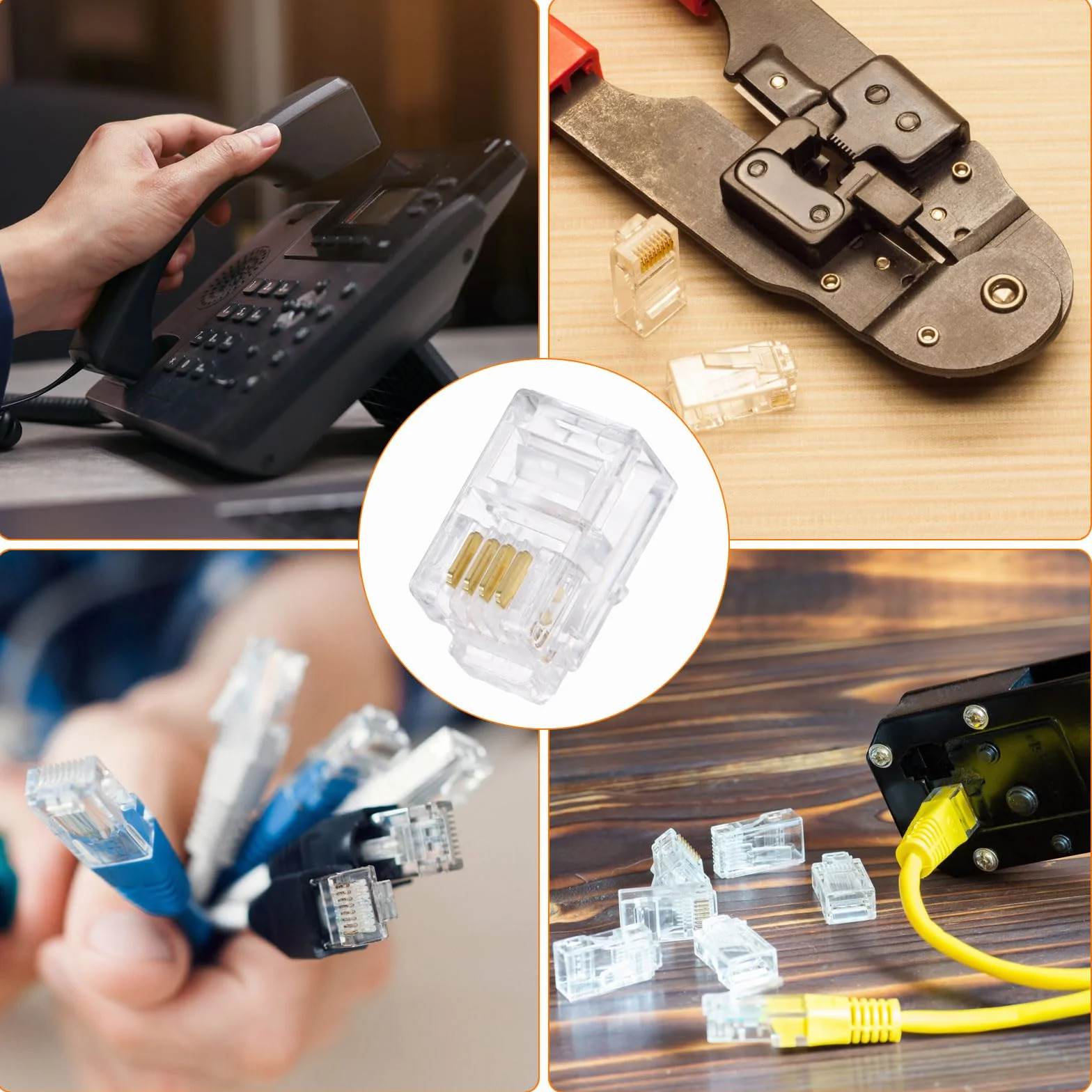 QUARKZMAN Złącza męskie RJ9/RJ10/RJ22 do wtyczki modułowej telefonu, miedziany rdzeń 4P4C, przezroczysty, 20 sztuk